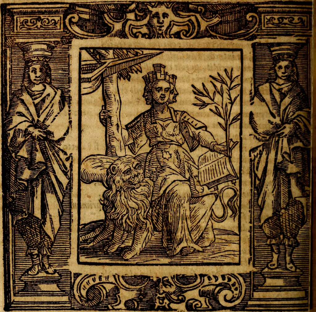 An illustration from Iconologia di Cesare Ripa Perugina ... Nella quale si descrivono diverse imagini di virtù, vitij, affetti, passioni humane, arti discipline, humori, elementi, corpi celesti, prouincie d'Italia, fiumi, tutte le parti del mondo, ed altre infinite materie. Opera utile ad oratori, predicatori, poeti pittori, sculptori, disegnatori, e ad ogni studioso, per inuentar concetti, emblemi, ed imprese, per diuisare qualsiuoglia appatato nuttiale, funerale, trionfale. Per rappresentar poemi drammatici, e per figurare co'suoi propij simboli ciò, che può cadere in pensiero humano. Ampliata ultimamente dallo stresso autore di CC. imagini, e erricchita di molti discorsi pieni di varia eruditione .., 1613, leaf 403