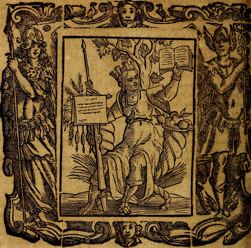 An illustration from Iconologia di Cesare Ripa Perugina ... Nella quale si descrivono diverse imagini di virtù, vitij, affetti, passioni humane, arti discipline, humori, elementi, corpi celesti, prouincie d'Italia, fiumi, tutte le parti del mondo, ed altre infinite materie. Opera utile ad oratori, predicatori, poeti pittori, sculptori, disegnatori, e ad ogni studioso, per inuentar concetti, emblemi, ed imprese, per diuisare qualsiuoglia appatato nuttiale, funerale, trionfale. Per rappresentar poemi drammatici, e per figurare co'suoi propij simboli ciò, che può cadere in pensiero humano. Ampliata ultimamente dallo stresso autore di CC. imagini, e erricchita di molti discorsi pieni di varia eruditione .., 1613, leaf 407