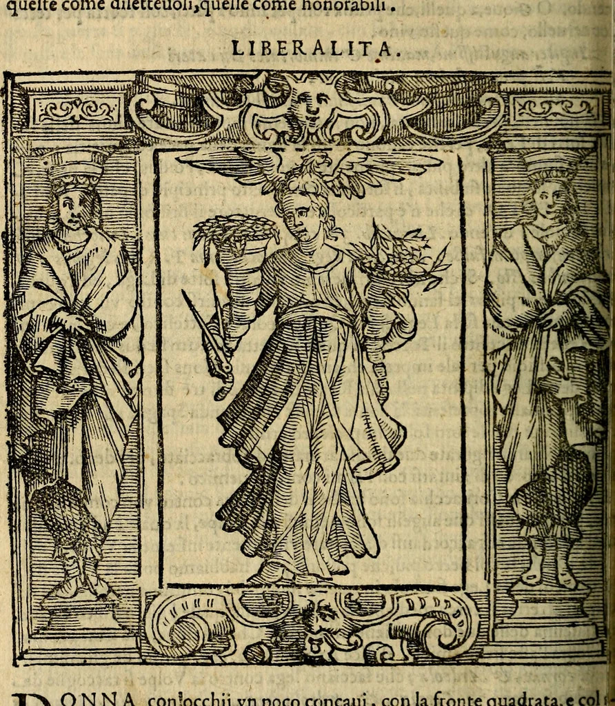 An illustration from Iconologia di Cesare Ripa Perugina ... Nella quale si descrivono diverse imagini di virtù, vitij, affetti, passioni humane, arti discipline, humori, elementi, corpi celesti, prouincie d'Italia, fiumi, tutte le parti del mondo, ed altre infinite materie. Opera utile ad oratori, predicatori, poeti pittori, sculptori, disegnatori, e ad ogni studioso, per inuentar concetti, emblemi, ed imprese, per diuisare qualsiuoglia appatato nuttiale, funerale, trionfale. Per rappresentar poemi drammatici, e per figurare co'suoi propij simboli ciò, che può cadere in pensiero humano. Ampliata ultimamente dallo stresso autore di CC. imagini, e erricchita di molti discorsi pieni di varia eruditione .., 1613, leaf 421
