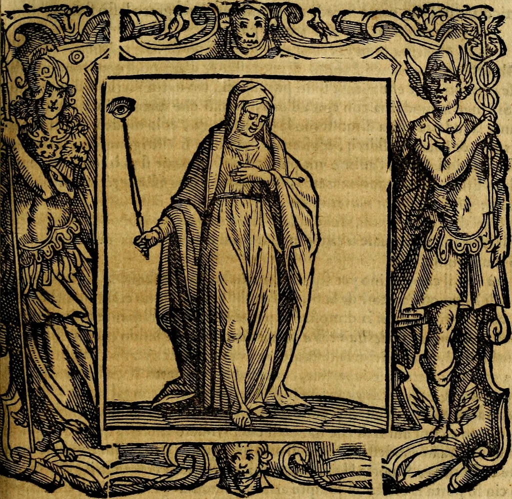 An illustration from Iconologia di Cesare Ripa Perugina ... Nella quale si descrivono diverse imagini di virtù, vitij, affetti, passioni humane, arti discipline, humori, elementi, corpi celesti, prouincie d'Italia, fiumi, tutte le parti del mondo, ed altre infinite materie. Opera utile ad oratori, predicatori, poeti pittori, sculptori, disegnatori, e ad ogni studioso, per inuentar concetti, emblemi, ed imprese, per diuisare qualsiuoglia appatato nuttiale, funerale, trionfale. Per rappresentar poemi drammatici, e per figurare co'suoi propij simboli ciò, che può cadere in pensiero humano. Ampliata ultimamente dallo stresso autore di CC. imagini, e erricchita di molti discorsi pieni di varia eruditione .., 1613, leaf 474