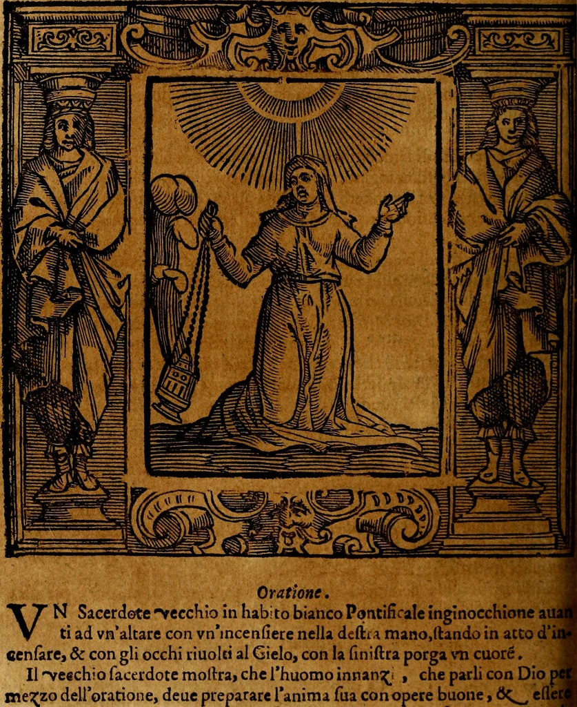 An illustration from Iconologia di Cesare Ripa Perugina ... Nella quale si descrivono diverse imagini di virtù, vitij, affetti, passioni humane, arti discipline, humori, elementi, corpi celesti, prouincie d'Italia, fiumi, tutte le parti del mondo, ed altre infinite materie. Opera utile ad oratori, predicatori, poeti pittori, sculptori, disegnatori, e ad ogni studioso, per inuentar concetti, emblemi, ed imprese, per diuisare qualsiuoglia appatato nuttiale, funerale, trionfale. Per rappresentar poemi drammatici, e per figurare co'suoi propij simboli ciò, che può cadere in pensiero humano. Ampliata ultimamente dallo stresso autore di CC. imagini, e erricchita di molti discorsi pieni di varia eruditione .., 1613, leaf 525
