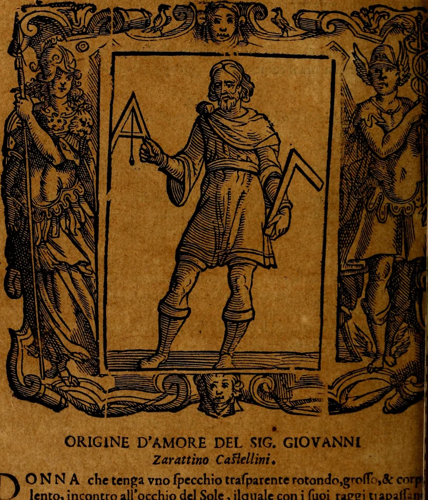 An illustration from Iconologia di Cesare Ripa Perugina ... Nella quale si descrivono diverse imagini di virtù, vitij, affetti, passioni humane, arti discipline, humori, elementi, corpi celesti, prouincie d'Italia, fiumi, tutte le parti del mondo, ed altre infinite materie. Opera utile ad oratori, predicatori, poeti pittori, sculptori, disegnatori, e ad ogni studioso, per inuentar concetti, emblemi, ed imprese, per diuisare qualsiuoglia appatato nuttiale, funerale, trionfale. Per rappresentar poemi drammatici, e per figurare co'suoi propij simboli ciò, che può cadere in pensiero humano. Ampliata ultimamente dallo stresso autore di CC. imagini, e erricchita di molti discorsi pieni di varia eruditione .., 1613, leaf 527