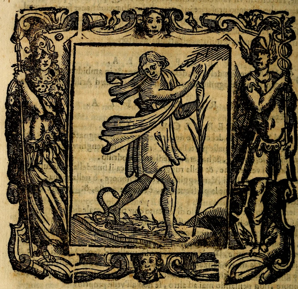 An illustration from Iconologia di Cesare Ripa Perugina ... Nella quale si descrivono diverse imagini di virtù, vitij, affetti, passioni humane, arti discipline, humori, elementi, corpi celesti, prouincie d'Italia, fiumi, tutte le parti del mondo, ed altre infinite materie. Opera utile ad oratori, predicatori, poeti pittori, sculptori, disegnatori, e ad ogni studioso, per inuentar concetti, emblemi, ed imprese, per diuisare qualsiuoglia appatato nuttiale, funerale, trionfale. Per rappresentar poemi drammatici, e per figurare co'suoi propij simboli ciò, che può cadere in pensiero humano. Ampliata ultimamente dallo stresso autore di CC. imagini, e erricchita di molti discorsi pieni di varia eruditione .., 1613, leaf 557