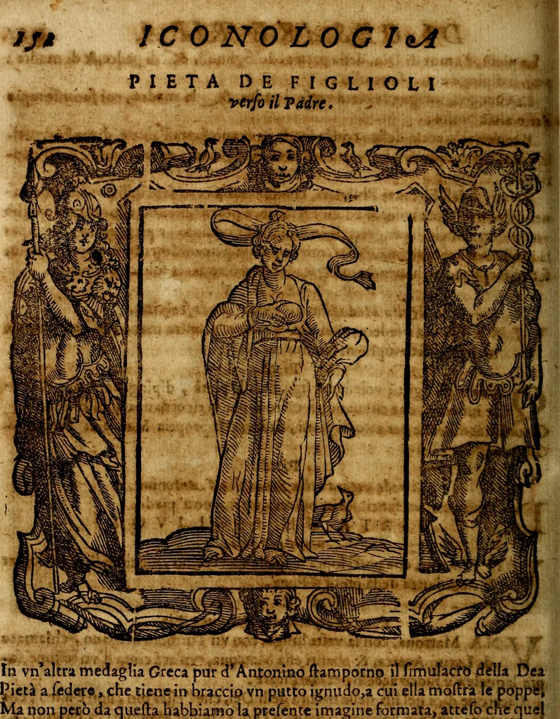 An illustration from Iconologia di Cesare Ripa Perugina ... Nella quale si descrivono diverse imagini di virtù, vitij, affetti, passioni humane, arti discipline, humori, elementi, corpi celesti, prouincie d'Italia, fiumi, tutte le parti del mondo, ed altre infinite materie. Opera utile ad oratori, predicatori, poeti pittori, sculptori, disegnatori, e ad ogni studioso, per inuentar concetti, emblemi, ed imprese, per diuisare qualsiuoglia appatato nuttiale, funerale, trionfale. Per rappresentar poemi drammatici, e per figurare co'suoi propij simboli ciò, che può cadere in pensiero humano. Ampliata ultimamente dallo stresso autore di CC. imagini, e erricchita di molti discorsi pieni di varia eruditione .., 1613, leaf 567