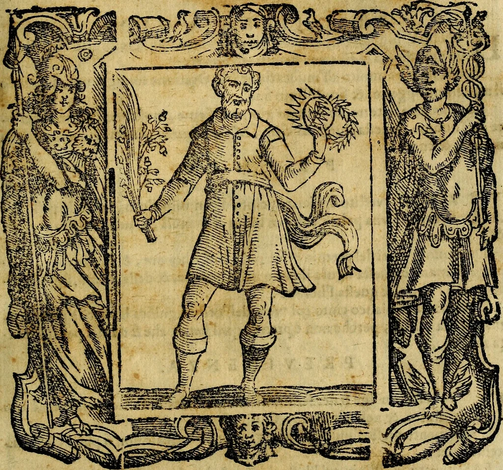 An illustration from Iconologia di Cesare Ripa Perugina ... Nella quale si descrivono diverse imagini di virtù, vitij, affetti, passioni humane, arti discipline, humori, elementi, corpi celesti, prouincie d'Italia, fiumi, tutte le parti del mondo, ed altre infinite materie. Opera utile ad oratori, predicatori, poeti pittori, sculptori, disegnatori, e ad ogni studioso, per inuentar concetti, emblemi, ed imprese, per diuisare qualsiuoglia appatato nuttiale, funerale, trionfale. Per rappresentar poemi drammatici, e per figurare co'suoi propij simboli ciò, che può cadere in pensiero humano. Ampliata ultimamente dallo stresso autore di CC. imagini, e erricchita di molti discorsi pieni di varia eruditione .., 1613, leaf 576
