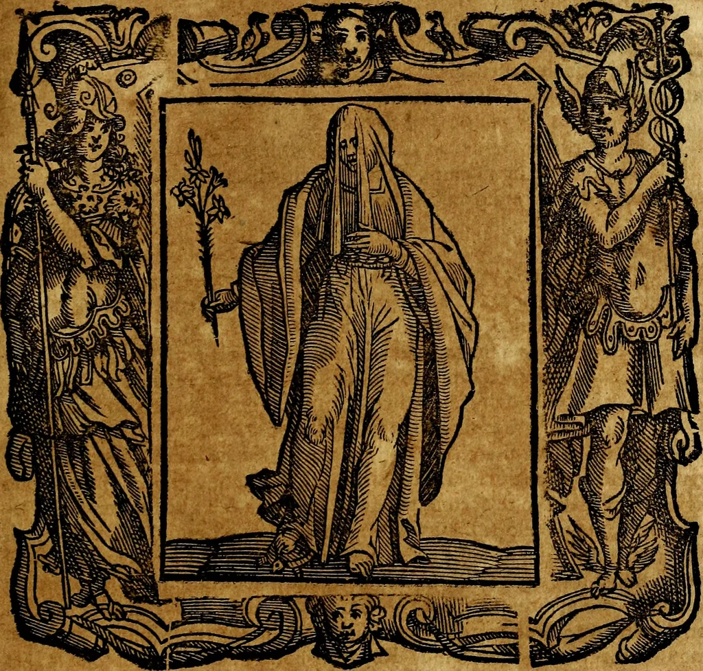 An illustration from Iconologia di Cesare Ripa Perugina ... Nella quale si descrivono diverse imagini di virtù, vitij, affetti, passioni humane, arti discipline, humori, elementi, corpi celesti, prouincie d'Italia, fiumi, tutte le parti del mondo, ed altre infinite materie. Opera utile ad oratori, predicatori, poeti pittori, sculptori, disegnatori, e ad ogni studioso, per inuentar concetti, emblemi, ed imprese, per diuisare qualsiuoglia appatato nuttiale, funerale, trionfale. Per rappresentar poemi drammatici, e per figurare co'suoi propij simboli ciò, che può cadere in pensiero humano. Ampliata ultimamente dallo stresso autore di CC. imagini, e erricchita di molti discorsi pieni di varia eruditione .., 1613, leaf 586