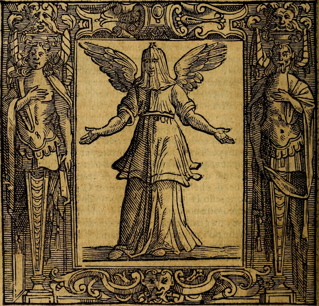 An illustration from Iconologia di Cesare Ripa Perugina ... Nella quale si descrivono diverse imagini di virtù, vitij, affetti, passioni humane, arti discipline, humori, elementi, corpi celesti, prouincie d'Italia, fiumi, tutte le parti del mondo, ed altre infinite materie. Opera utile ad oratori, predicatori, poeti pittori, sculptori, disegnatori, e ad ogni studioso, per inuentar concetti, emblemi, ed imprese, per diuisare qualsiuoglia appatato nuttiale, funerale, trionfale. Per rappresentar poemi drammatici, e per figurare co'suoi propij simboli ciò, che può cadere in pensiero humano. Ampliata ultimamente dallo stresso autore di CC. imagini, e erricchita di molti discorsi pieni di varia eruditione .., 1613, leaf 59