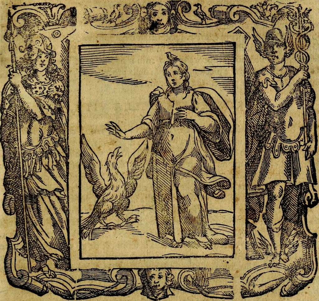 An illustration from Iconologia di Cesare Ripa Perugina ... Nella quale si descrivono diverse imagini di virtù, vitij, affetti, passioni humane, arti discipline, humori, elementi, corpi celesti, prouincie d'Italia, fiumi, tutte le parti del mondo, ed altre infinite materie. Opera utile ad oratori, predicatori, poeti pittori, sculptori, disegnatori, e ad ogni studioso, per inuentar concetti, emblemi, ed imprese, per diuisare qualsiuoglia appatato nuttiale, funerale, trionfale. Per rappresentar poemi drammatici, e per figurare co'suoi propij simboli ciò, che può cadere in pensiero humano. Ampliata ultimamente dallo stresso autore di CC. imagini, e erricchita di molti discorsi pieni di varia eruditione .., 1613, leaf 590