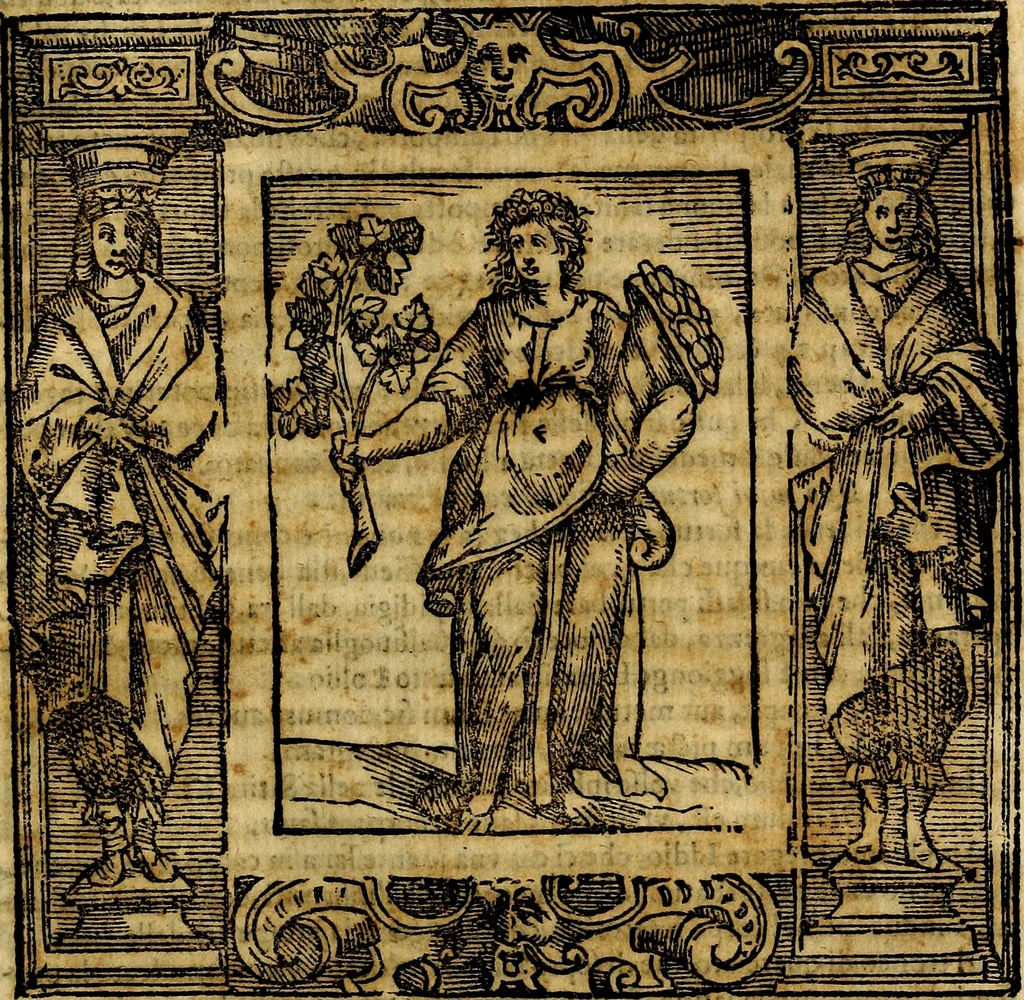 An illustration from Iconologia di Cesare Ripa Perugina ... Nella quale si descrivono diverse imagini di virtù, vitij, affetti, passioni humane, arti discipline, humori, elementi, corpi celesti, prouincie d'Italia, fiumi, tutte le parti del mondo, ed altre infinite materie. Opera utile ad oratori, predicatori, poeti pittori, sculptori, disegnatori, e ad ogni studioso, per inuentar concetti, emblemi, ed imprese, per diuisare qualsiuoglia appatato nuttiale, funerale, trionfale. Per rappresentar poemi drammatici, e per figurare co'suoi propij simboli ciò, che può cadere in pensiero humano. Ampliata ultimamente dallo stresso autore di CC. imagini, e erricchita di molti discorsi pieni di varia eruditione .., 1613, leaf 592