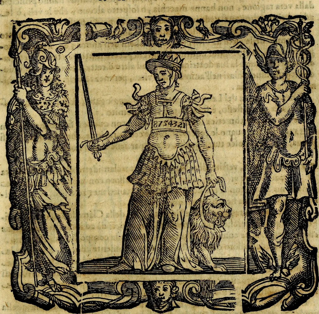 An illustration from Iconologia di Cesare Ripa Perugina ... Nella quale si descrivono diverse imagini di virtù, vitij, affetti, passioni humane, arti discipline, humori, elementi, corpi celesti, prouincie d'Italia, fiumi, tutte le parti del mondo, ed altre infinite materie. Opera utile ad oratori, predicatori, poeti pittori, sculptori, disegnatori, e ad ogni studioso, per inuentar concetti, emblemi, ed imprese, per diuisare qualsiuoglia appatato nuttiale, funerale, trionfale. Per rappresentar poemi drammatici, e per figurare co'suoi propij simboli ciò, che può cadere in pensiero humano. Ampliata ultimamente dallo stresso autore di CC. imagini, e erricchita di molti discorsi pieni di varia eruditione .., 1613, leaf 596
