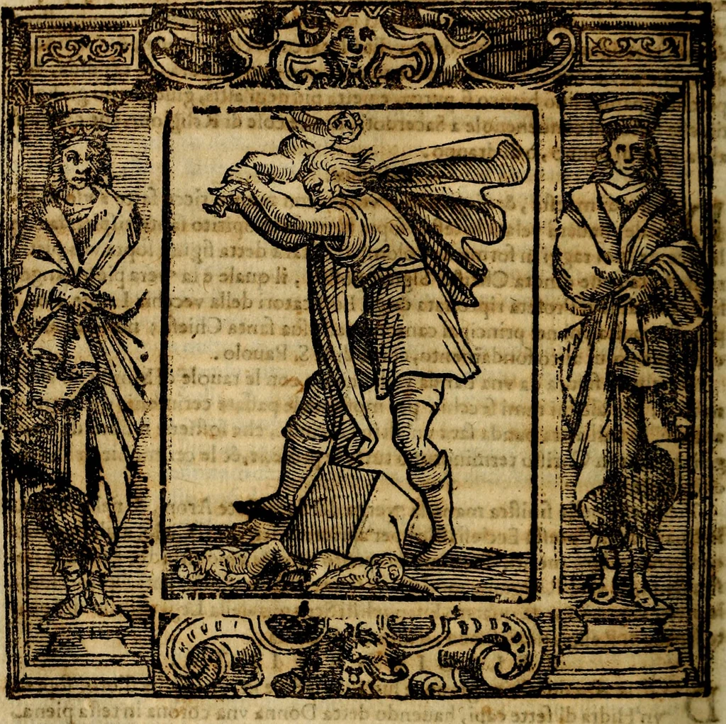 An illustration from Iconologia di Cesare Ripa Perugina ... Nella quale si descrivono diverse imagini di virtù, vitij, affetti, passioni humane, arti discipline, humori, elementi, corpi celesti, prouincie d'Italia, fiumi, tutte le parti del mondo, ed altre infinite materie. Opera utile ad oratori, predicatori, poeti pittori, sculptori, disegnatori, e ad ogni studioso, per inuentar concetti, emblemi, ed imprese, per diuisare qualsiuoglia appatato nuttiale, funerale, trionfale. Per rappresentar poemi drammatici, e per figurare co'suoi propij simboli ciò, che può cadere in pensiero humano. Ampliata ultimamente dallo stresso autore di CC. imagini, e erricchita di molti discorsi pieni di varia eruditione .., 1613, leaf 605