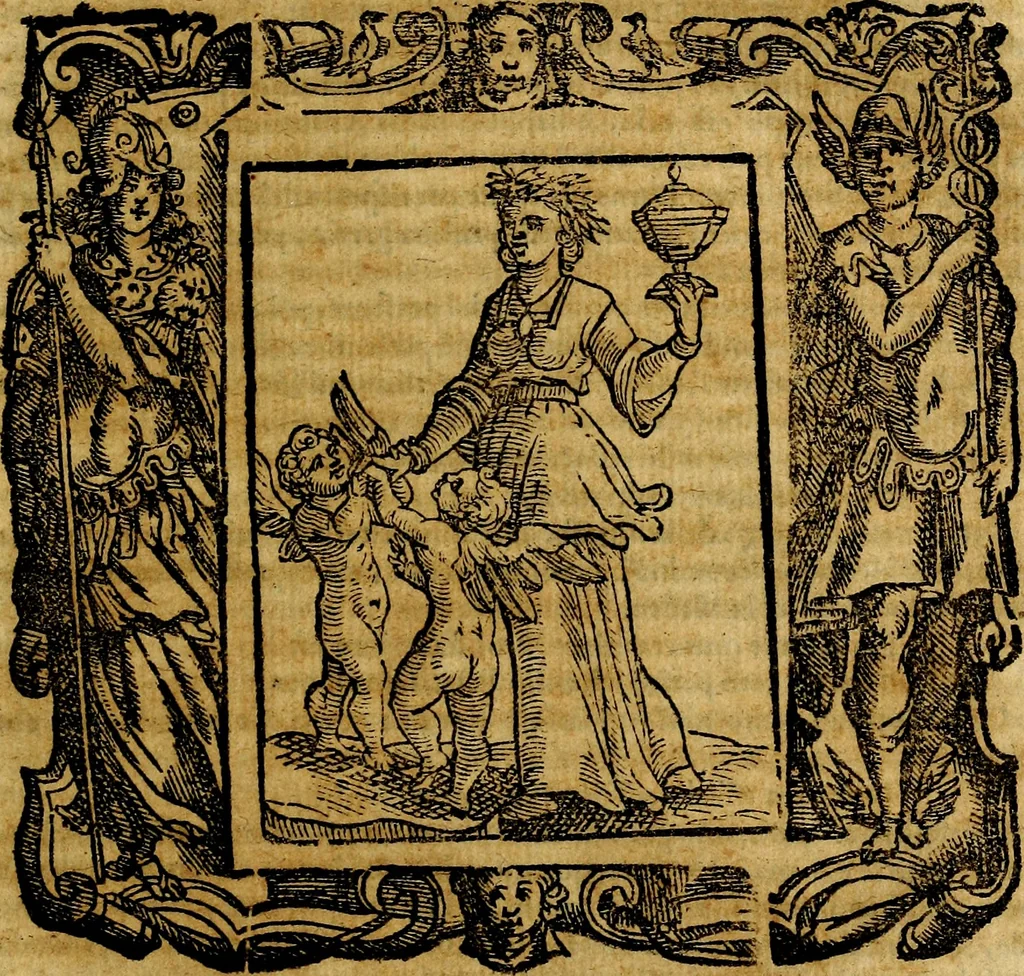 An illustration from Iconologia di Cesare Ripa Perugina ... Nella quale si descrivono diverse imagini di virtù, vitij, affetti, passioni humane, arti discipline, humori, elementi, corpi celesti, prouincie d'Italia, fiumi, tutte le parti del mondo, ed altre infinite materie. Opera utile ad oratori, predicatori, poeti pittori, sculptori, disegnatori, e ad ogni studioso, per inuentar concetti, emblemi, ed imprese, per diuisare qualsiuoglia appatato nuttiale, funerale, trionfale. Per rappresentar poemi drammatici, e per figurare co'suoi propij simboli ciò, che può cadere in pensiero humano. Ampliata ultimamente dallo stresso autore di CC. imagini, e erricchita di molti discorsi pieni di varia eruditione .., 1613, leaf 608