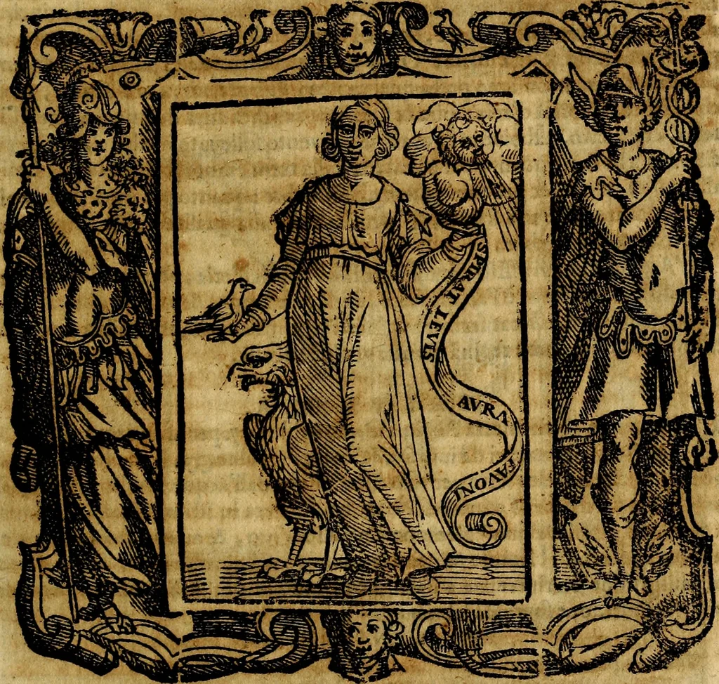 An illustration from Iconologia di Cesare Ripa Perugina ... Nella quale si descrivono diverse imagini di virtù, vitij, affetti, passioni humane, arti discipline, humori, elementi, corpi celesti, prouincie d'Italia, fiumi, tutte le parti del mondo, ed altre infinite materie. Opera utile ad oratori, predicatori, poeti pittori, sculptori, disegnatori, e ad ogni studioso, per inuentar concetti, emblemi, ed imprese, per diuisare qualsiuoglia appatato nuttiale, funerale, trionfale. Per rappresentar poemi drammatici, e per figurare co'suoi propij simboli ciò, che può cadere in pensiero humano. Ampliata ultimamente dallo stresso autore di CC. imagini, e erricchita di molti discorsi pieni di varia eruditione .., 1613, leaf 618