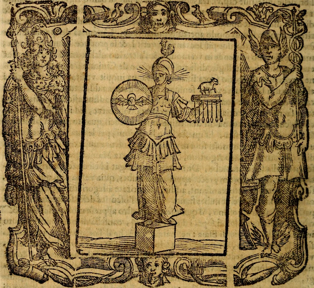 An illustration from Iconologia di Cesare Ripa Perugina ... Nella quale si descrivono diverse imagini di virtù, vitij, affetti, passioni humane, arti discipline, humori, elementi, corpi celesti, prouincie d'Italia, fiumi, tutte le parti del mondo, ed altre infinite materie. Opera utile ad oratori, predicatori, poeti pittori, sculptori, disegnatori, e ad ogni studioso, per inuentar concetti, emblemi, ed imprese, per diuisare qualsiuoglia appatato nuttiale, funerale, trionfale. Per rappresentar poemi drammatici, e per figurare co'suoi propij simboli ciò, che può cadere in pensiero humano. Ampliata ultimamente dallo stresso autore di CC. imagini, e erricchita di molti discorsi pieni di varia eruditione .., 1613, leaf 627