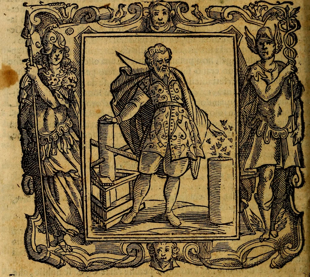 An illustration from Iconologia di Cesare Ripa Perugina ... Nella quale si descrivono diverse imagini di virtù, vitij, affetti, passioni humane, arti discipline, humori, elementi, corpi celesti, prouincie d'Italia, fiumi, tutte le parti del mondo, ed altre infinite materie. Opera utile ad oratori, predicatori, poeti pittori, sculptori, disegnatori, e ad ogni studioso, per inuentar concetti, emblemi, ed imprese, per diuisare qualsiuoglia appatato nuttiale, funerale, trionfale. Per rappresentar poemi drammatici, e per figurare co'suoi propij simboli ciò, che può cadere in pensiero humano. Ampliata ultimamente dallo stresso autore di CC. imagini, e erricchita di molti discorsi pieni di varia eruditione .., 1613, leaf 63