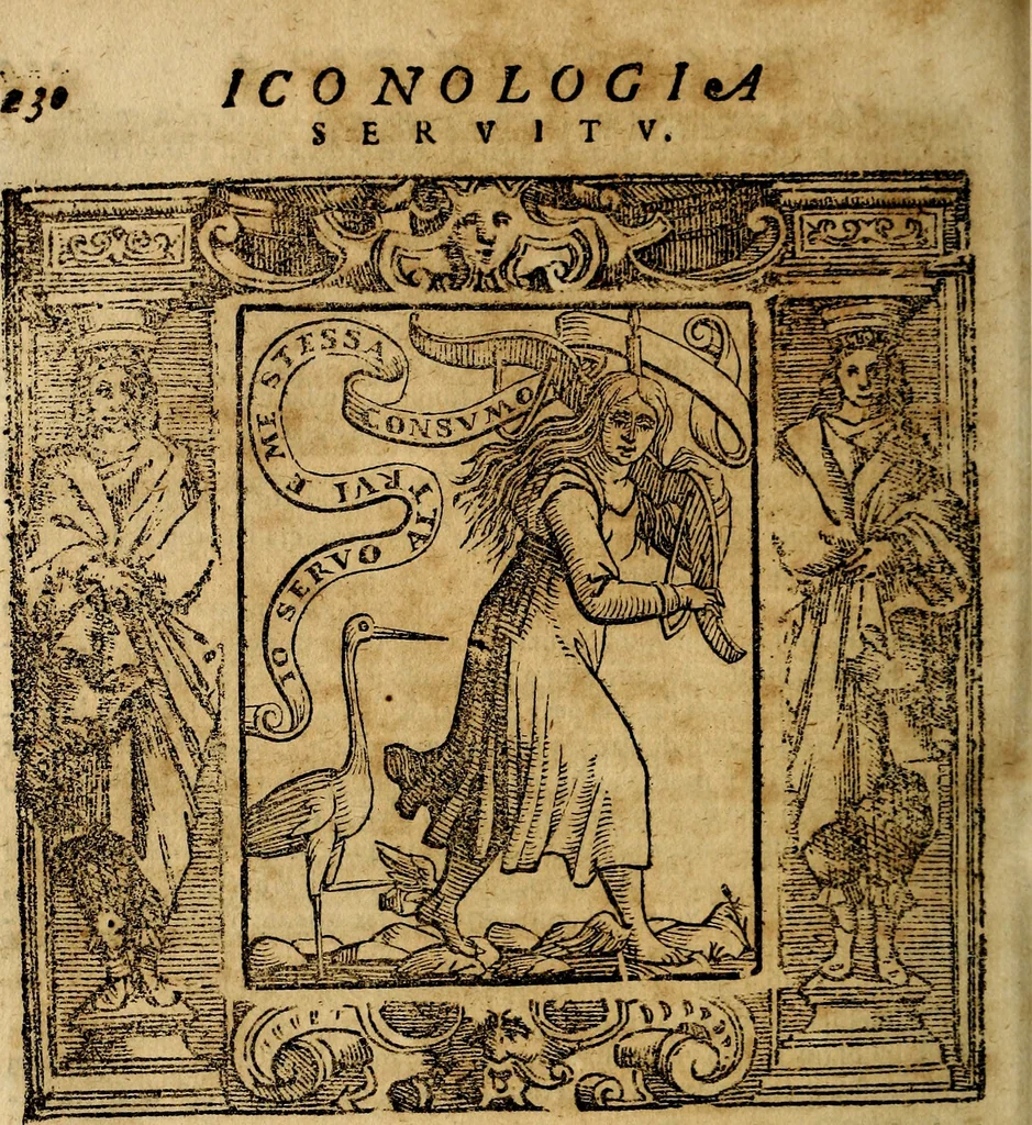 An illustration from Iconologia di Cesare Ripa Perugina ... Nella quale si descrivono diverse imagini di virtù, vitij, affetti, passioni humane, arti discipline, humori, elementi, corpi celesti, prouincie d'Italia, fiumi, tutte le parti del mondo, ed altre infinite materie. Opera utile ad oratori, predicatori, poeti pittori, sculptori, disegnatori, e ad ogni studioso, per inuentar concetti, emblemi, ed imprese, per diuisare qualsiuoglia appatato nuttiale, funerale, trionfale. Per rappresentar poemi drammatici, e per figurare co'suoi propij simboli ciò, che può cadere in pensiero humano. Ampliata ultimamente dallo stresso autore di CC. imagini, e erricchita di molti discorsi pieni di varia eruditione .., 1613, leaf 645