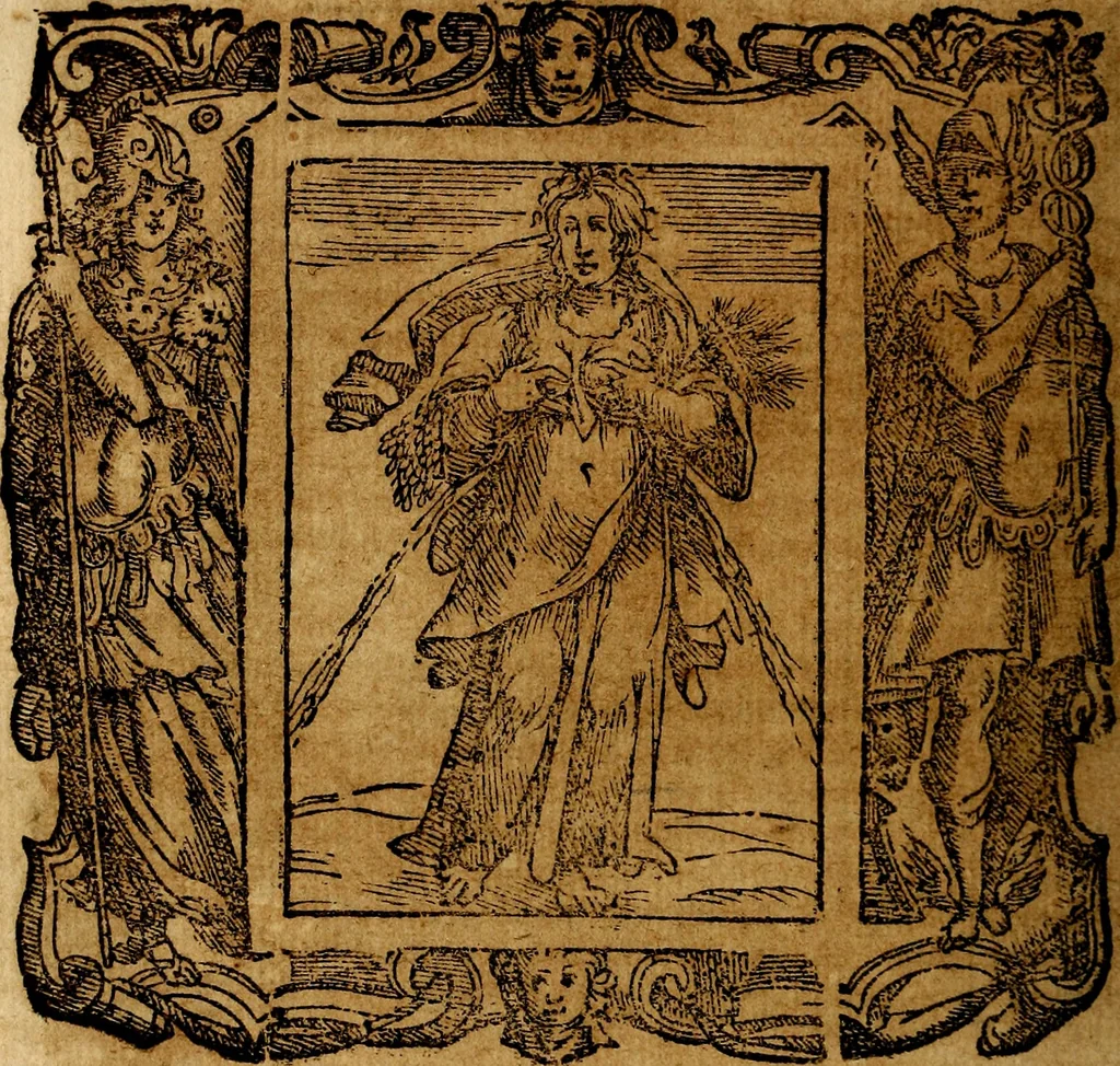 An illustration from Iconologia di Cesare Ripa Perugina ... Nella quale si descrivono diverse imagini di virtù, vitij, affetti, passioni humane, arti discipline, humori, elementi, corpi celesti, prouincie d'Italia, fiumi, tutte le parti del mondo, ed altre infinite materie. Opera utile ad oratori, predicatori, poeti pittori, sculptori, disegnatori, e ad ogni studioso, per inuentar concetti, emblemi, ed imprese, per diuisare qualsiuoglia appatato nuttiale, funerale, trionfale. Per rappresentar poemi drammatici, e per figurare co'suoi propij simboli ciò, che può cadere in pensiero humano. Ampliata ultimamente dallo stresso autore di CC. imagini, e erricchita di molti discorsi pieni di varia eruditione .., 1613, leaf 663