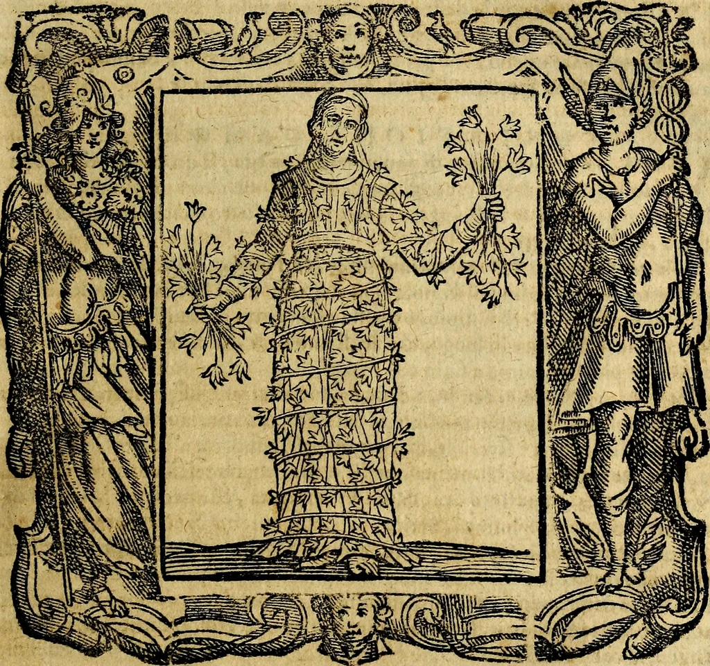 An illustration from Iconologia di Cesare Ripa Perugina ... Nella quale si descrivono diverse imagini di virtù, vitij, affetti, passioni humane, arti discipline, humori, elementi, corpi celesti, prouincie d'Italia, fiumi, tutte le parti del mondo, ed altre infinite materie. Opera utile ad oratori, predicatori, poeti pittori, sculptori, disegnatori, e ad ogni studioso, per inuentar concetti, emblemi, ed imprese, per diuisare qualsiuoglia appatato nuttiale, funerale, trionfale. Per rappresentar poemi drammatici, e per figurare co'suoi propij simboli ciò, che può cadere in pensiero humano. Ampliata ultimamente dallo stresso autore di CC. imagini, e erricchita di molti discorsi pieni di varia eruditione .., 1613, leaf 714