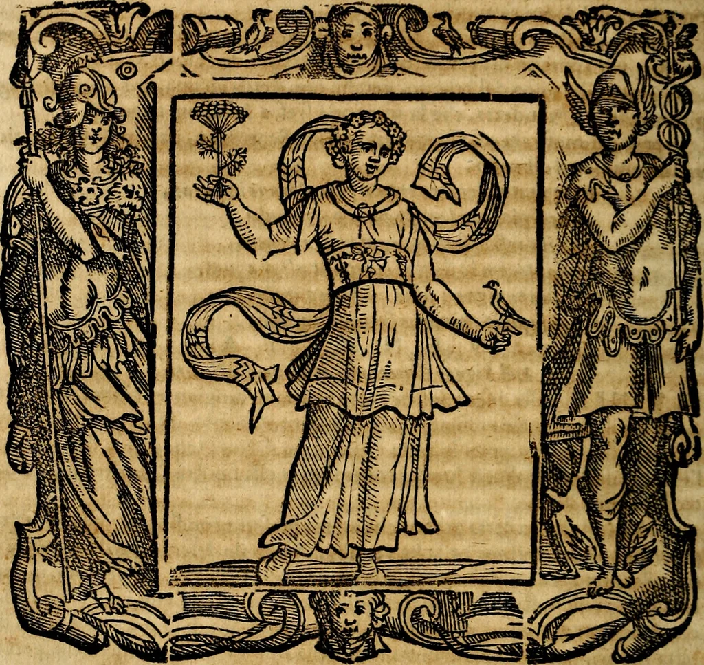 An illustration from Iconologia di Cesare Ripa Perugina ... Nella quale si descrivono diverse imagini di virtù, vitij, affetti, passioni humane, arti discipline, humori, elementi, corpi celesti, prouincie d'Italia, fiumi, tutte le parti del mondo, ed altre infinite materie. Opera utile ad oratori, predicatori, poeti pittori, sculptori, disegnatori, e ad ogni studioso, per inuentar concetti, emblemi, ed imprese, per diuisare qualsiuoglia appatato nuttiale, funerale, trionfale. Per rappresentar poemi drammatici, e per figurare co'suoi propij simboli ciò, che può cadere in pensiero humano. Ampliata ultimamente dallo stresso autore di CC. imagini, e erricchita di molti discorsi pieni di varia eruditione .., 1613, leaf 741