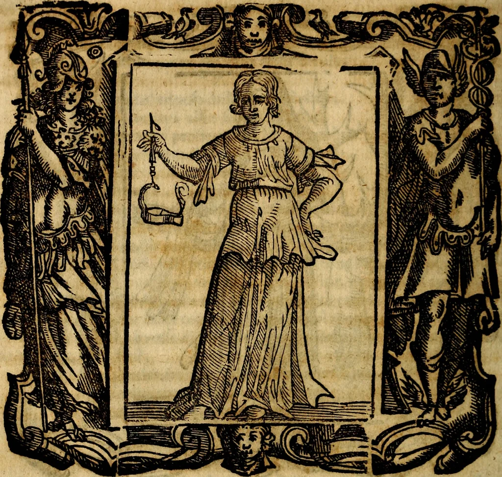 An illustration from Iconologia di Cesare Ripa Perugina ... Nella quale si descrivono diverse imagini di virtù, vitij, affetti, passioni humane, arti discipline, humori, elementi, corpi celesti, prouincie d'Italia, fiumi, tutte le parti del mondo, ed altre infinite materie. Opera utile ad oratori, predicatori, poeti pittori, sculptori, disegnatori, e ad ogni studioso, per inuentar concetti, emblemi, ed imprese, per diuisare qualsiuoglia appatato nuttiale, funerale, trionfale. Per rappresentar poemi drammatici, e per figurare co'suoi propij simboli ciò, che può cadere in pensiero humano. Ampliata ultimamente dallo stresso autore di CC. imagini, e erricchita di molti discorsi pieni di varia eruditione .., 1613, leaf 781