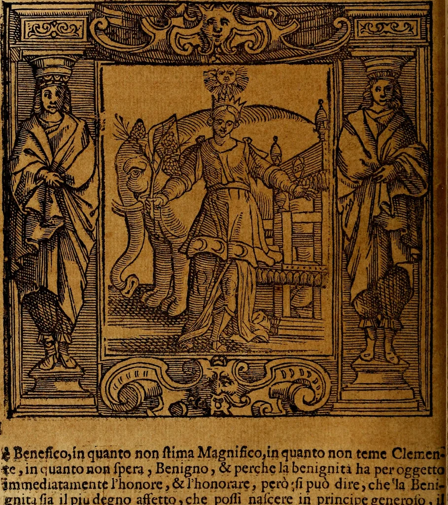 An illustration from Iconologia di Cesare Ripa Perugina ... Nella quale si descrivono diverse imagini di virtù, vitij, affetti, passioni humane, arti discipline, humori, elementi, corpi celesti, prouincie d'Italia, fiumi, tutte le parti del mondo, ed altre infinite materie. Opera utile ad oratori, predicatori, poeti pittori, sculptori, disegnatori, e ad ogni studioso, per inuentar concetti, emblemi, ed imprese, per diuisare qualsiuoglia appatato nuttiale, funerale, trionfale. Per rappresentar poemi drammatici, e per figurare co'suoi propij simboli ciò, che può cadere in pensiero humano. Ampliata ultimamente dallo stresso autore di CC. imagini, e erricchita di molti discorsi pieni di varia eruditione .., 1613, leaf 91