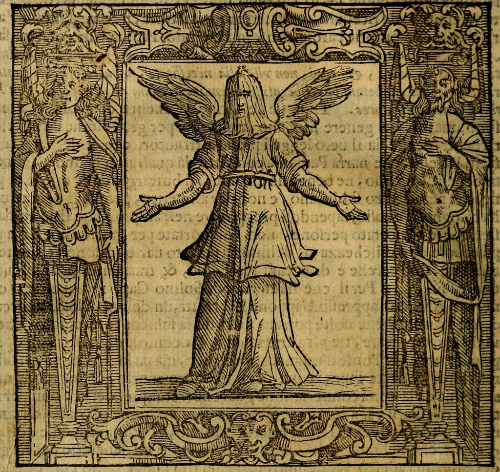 An illustration from Iconologia di Cesare Ripa Perugina ... Nella quale si descrivono diverse imagini di virtù, vitij, affetti, passioni humane, arti discipline, humori, elementi, corpi celesti, prouincie d'Italia, fiumi, tutte le parti del mondo, ed altre infinite materie. Opera utile ad oratori, predicatori, poeti pittori, sculptori, disegnatori, e ad ogni studioso, per inuentar concetti, emblemi, ed imprese, per diuisare qualsiuoglia appatato nuttiale, funerale, trionfale. Per rappresentar poemi drammatici, e per figurare co'suoi propij simboli ciò, che può cadere in pensiero humano. Ampliata ultimamente dallo stresso autore di CC. imagini, e erricchita di molti discorsi pieni di varia eruditione .., 1613, leaf 103