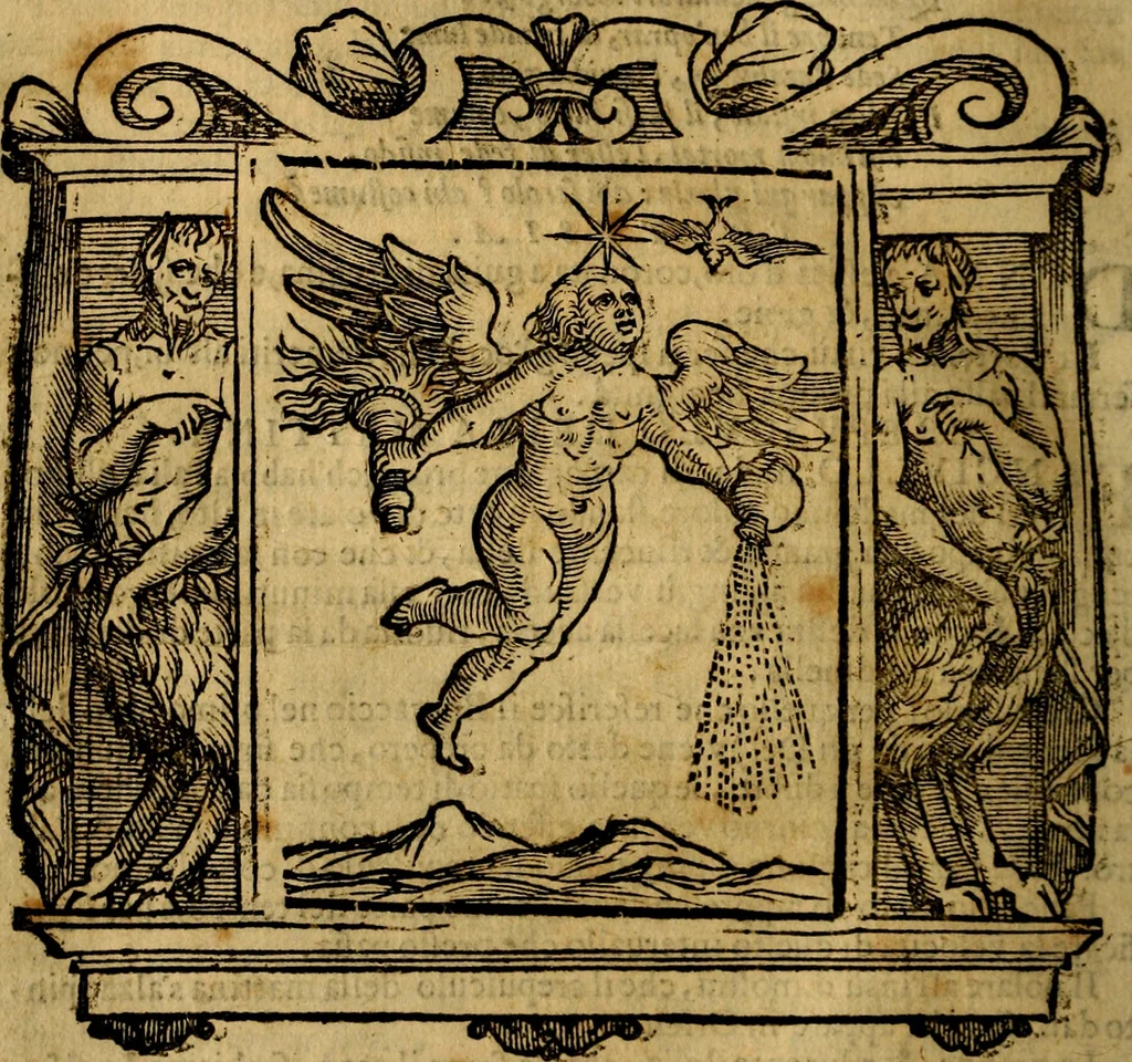 An illustration from Iconologia di Cesare Ripa Perugina ... Nella quale si descrivono diverse imagini di virtù, vitij, affetti, passioni humane, arti discipline, humori, elementi, corpi celesti, prouincie d'Italia, fiumi, tutte le parti del mondo, ed altre infinite materie. Opera utile ad oratori, predicatori, poeti pittori, sculptori, disegnatori, e ad ogni studioso, per inuentar concetti, emblemi, ed imprese, per diuisare qualsiuoglia appatato nuttiale, funerale, trionfale. Per rappresentar poemi drammatici, e per figurare co'suoi propij simboli ciò, che può cadere in pensiero humano. Ampliata ultimamente dallo stresso autore di CC. imagini, e erricchita di molti discorsi pieni di varia eruditione .., 1613, leaf 207