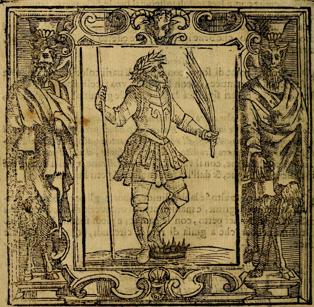 An illustration from Iconologia di Cesare Ripa Perugina ... Nella quale si descrivono diverse imagini di virtù, vitij, affetti, passioni humane, arti discipline, humori, elementi, corpi celesti, prouincie d'Italia, fiumi, tutte le parti del mondo, ed altre infinite materie. Opera utile ad oratori, predicatori, poeti pittori, sculptori, disegnatori, e ad ogni studioso, per inuentar concetti, emblemi, ed imprese, per diuisare qualsiuoglia appatato nuttiale, funerale, trionfale. Per rappresentar poemi drammatici, e per figurare co'suoi propij simboli ciò, che può cadere in pensiero humano. Ampliata ultimamente dallo stresso autore di CC. imagini, e erricchita di molti discorsi pieni di varia eruditione .., 1613, leaf 217
