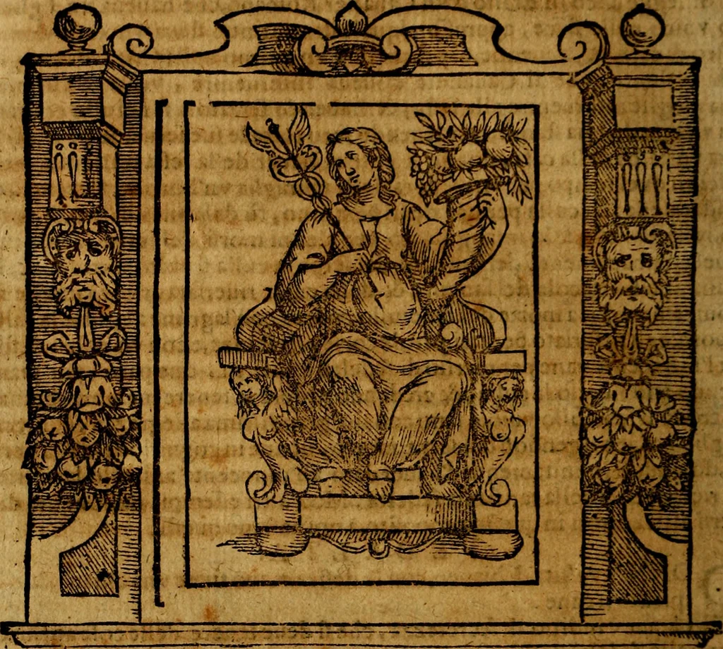 An illustration from Iconologia di Cesare Ripa Perugina ... Nella quale si descrivono diverse imagini di virtù, vitij, affetti, passioni humane, arti discipline, humori, elementi, corpi celesti, prouincie d'Italia, fiumi, tutte le parti del mondo, ed altre infinite materie. Opera utile ad oratori, predicatori, poeti pittori, sculptori, disegnatori, e ad ogni studioso, per inuentar concetti, emblemi, ed imprese, per diuisare qualsiuoglia appatato nuttiale, funerale, trionfale. Per rappresentar poemi drammatici, e per figurare co'suoi propij simboli ciò, che può cadere in pensiero humano. Ampliata ultimamente dallo stresso autore di CC. imagini, e erricchita di molti discorsi pieni di varia eruditione .., 1613, leaf 295