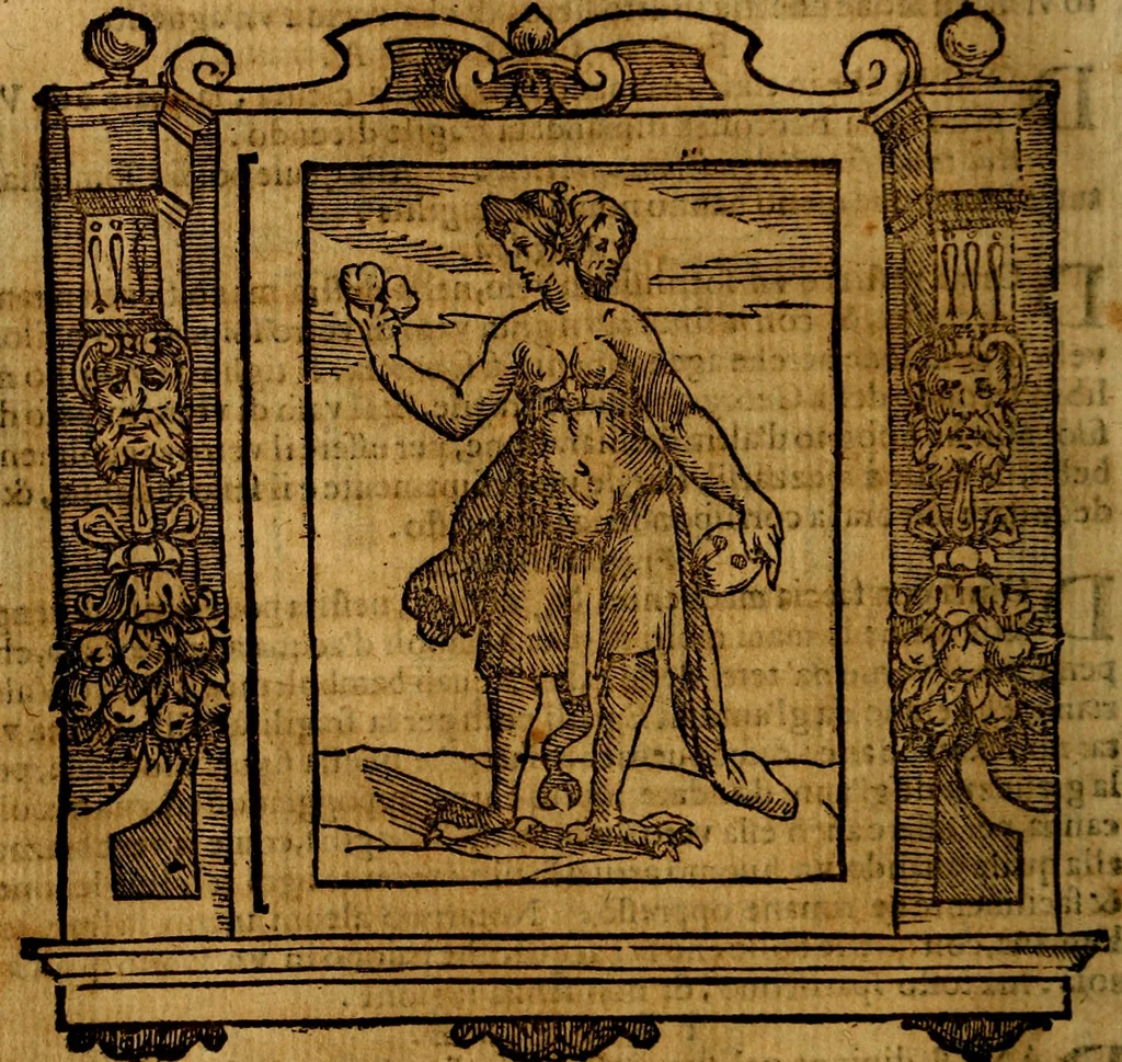 An illustration from Iconologia di Cesare Ripa Perugina ... Nella quale si descrivono diverse imagini di virtù, vitij, affetti, passioni humane, arti discipline, humori, elementi, corpi celesti, prouincie d'Italia, fiumi, tutte le parti del mondo, ed altre infinite materie. Opera utile ad oratori, predicatori, poeti pittori, sculptori, disegnatori, e ad ogni studioso, per inuentar concetti, emblemi, ed imprese, per diuisare qualsiuoglia appatato nuttiale, funerale, trionfale. Per rappresentar poemi drammatici, e per figurare co'suoi propij simboli ciò, che può cadere in pensiero humano. Ampliata ultimamente dallo stresso autore di CC. imagini, e erricchita di molti discorsi pieni di varia eruditione .., 1613, leaf 313