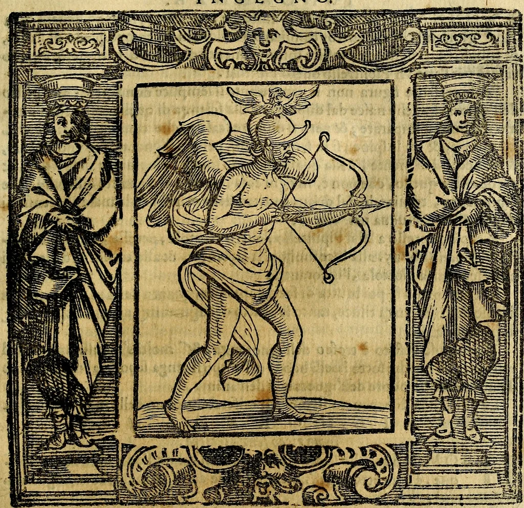 An illustration from Iconologia di Cesare Ripa Perugina ... Nella quale si descrivono diverse imagini di virtù, vitij, affetti, passioni humane, arti discipline, humori, elementi, corpi celesti, prouincie d'Italia, fiumi, tutte le parti del mondo, ed altre infinite materie. Opera utile ad oratori, predicatori, poeti pittori, sculptori, disegnatori, e ad ogni studioso, per inuentar concetti, emblemi, ed imprese, per diuisare qualsiuoglia appatato nuttiale, funerale, trionfale. Per rappresentar poemi drammatici, e per figurare co'suoi propij simboli ciò, che può cadere in pensiero humano. Ampliata ultimamente dallo stresso autore di CC. imagini, e erricchita di molti discorsi pieni di varia eruditione .., 1613, leaf 386
