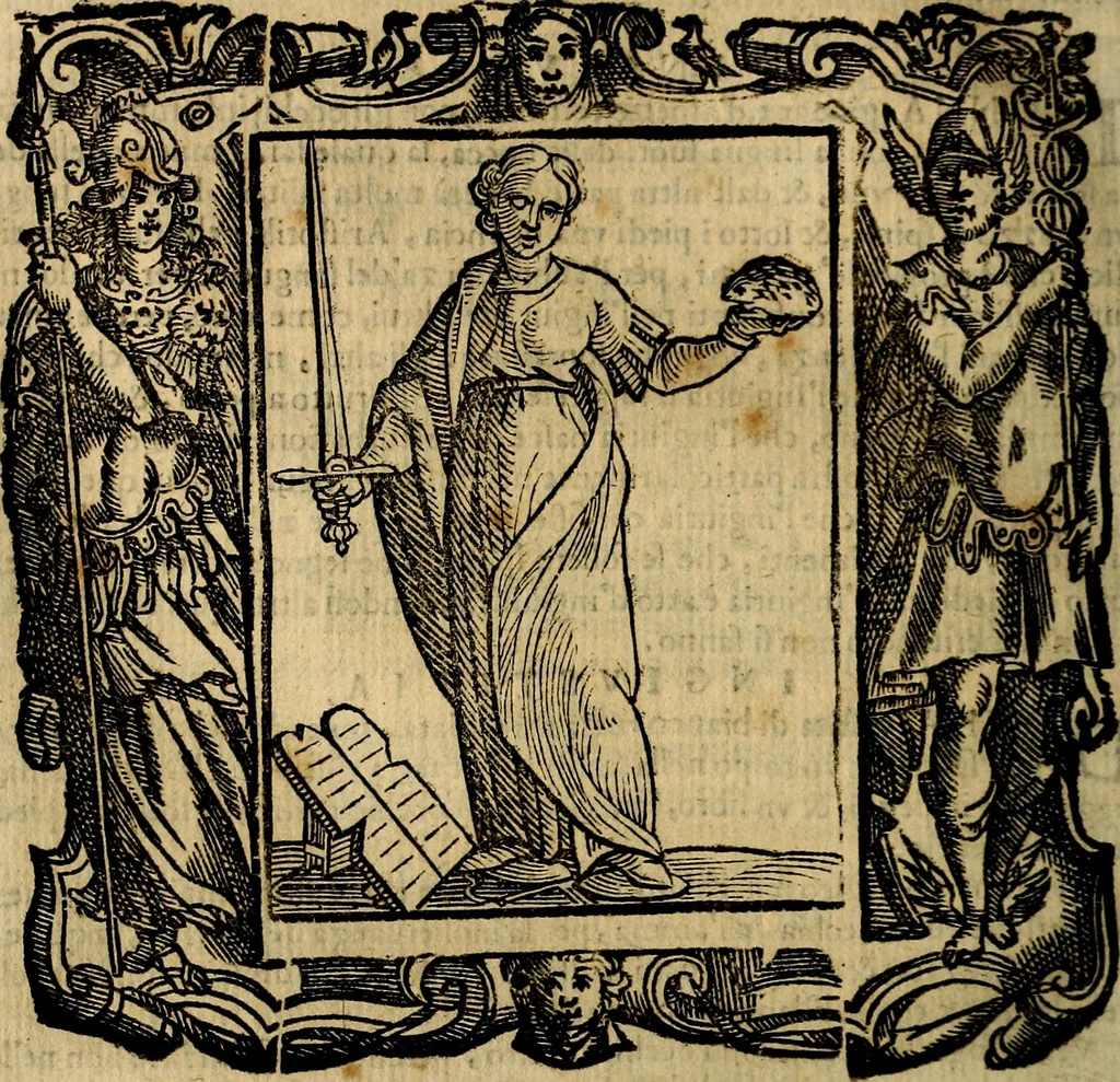 An illustration from Iconologia di Cesare Ripa Perugina ... Nella quale si descrivono diverse imagini di virtù, vitij, affetti, passioni humane, arti discipline, humori, elementi, corpi celesti, prouincie d'Italia, fiumi, tutte le parti del mondo, ed altre infinite materie. Opera utile ad oratori, predicatori, poeti pittori, sculptori, disegnatori, e ad ogni studioso, per inuentar concetti, emblemi, ed imprese, per diuisare qualsiuoglia appatato nuttiale, funerale, trionfale. Per rappresentar poemi drammatici, e per figurare co'suoi propij simboli ciò, che può cadere in pensiero humano. Ampliata ultimamente dallo stresso autore di CC. imagini, e erricchita di molti discorsi pieni di varia eruditione .., 1613, leaf 397