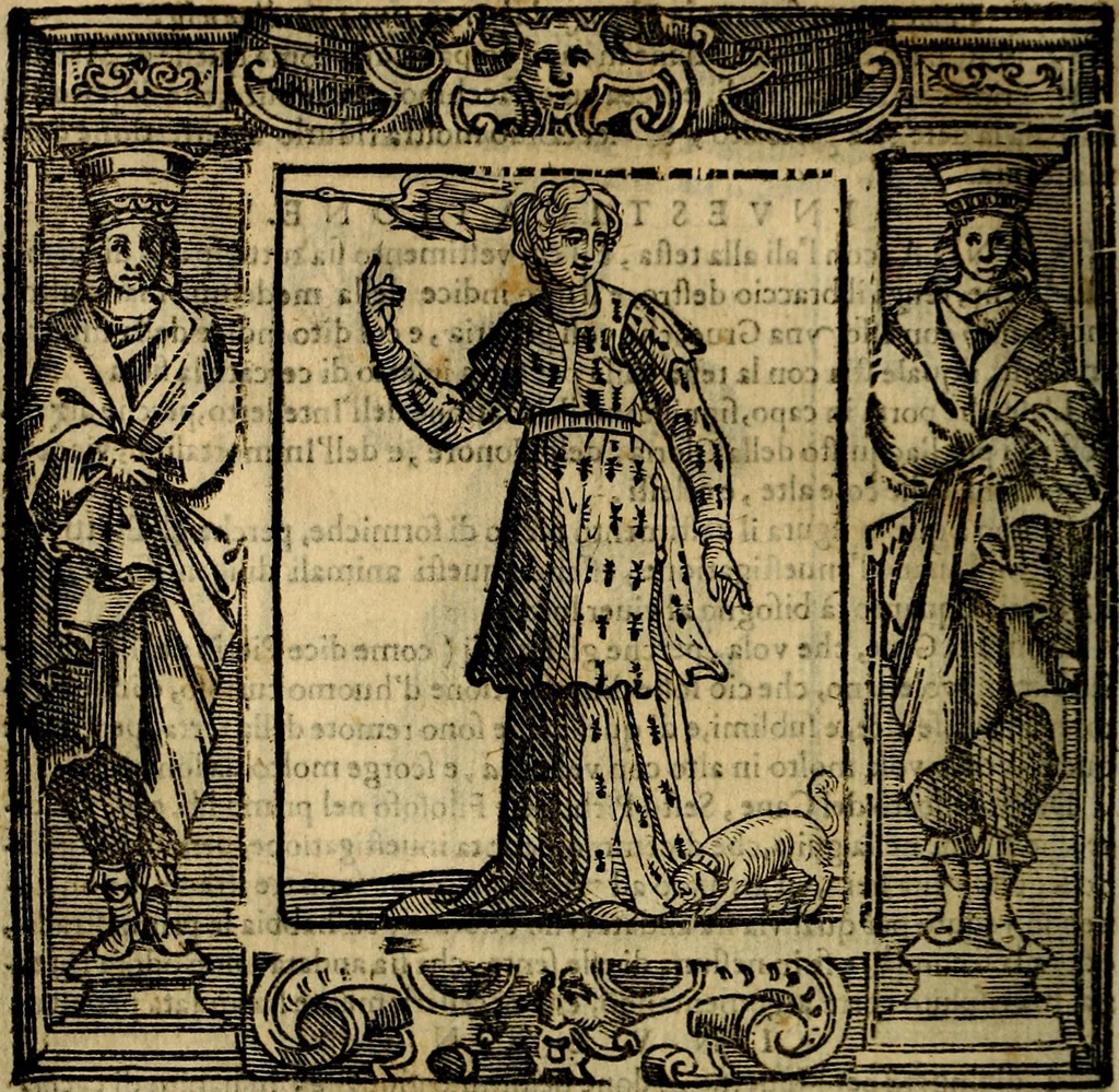 An illustration from Iconologia di Cesare Ripa Perugina ... Nella quale si descrivono diverse imagini di virtù, vitij, affetti, passioni humane, arti discipline, humori, elementi, corpi celesti, prouincie d'Italia, fiumi, tutte le parti del mondo, ed altre infinite materie. Opera utile ad oratori, predicatori, poeti pittori, sculptori, disegnatori, e ad ogni studioso, per inuentar concetti, emblemi, ed imprese, per diuisare qualsiuoglia appatato nuttiale, funerale, trionfale. Per rappresentar poemi drammatici, e per figurare co'suoi propij simboli ciò, che può cadere in pensiero humano. Ampliata ultimamente dallo stresso autore di CC. imagini, e erricchita di molti discorsi pieni di varia eruditione .., 1613, leaf 411
