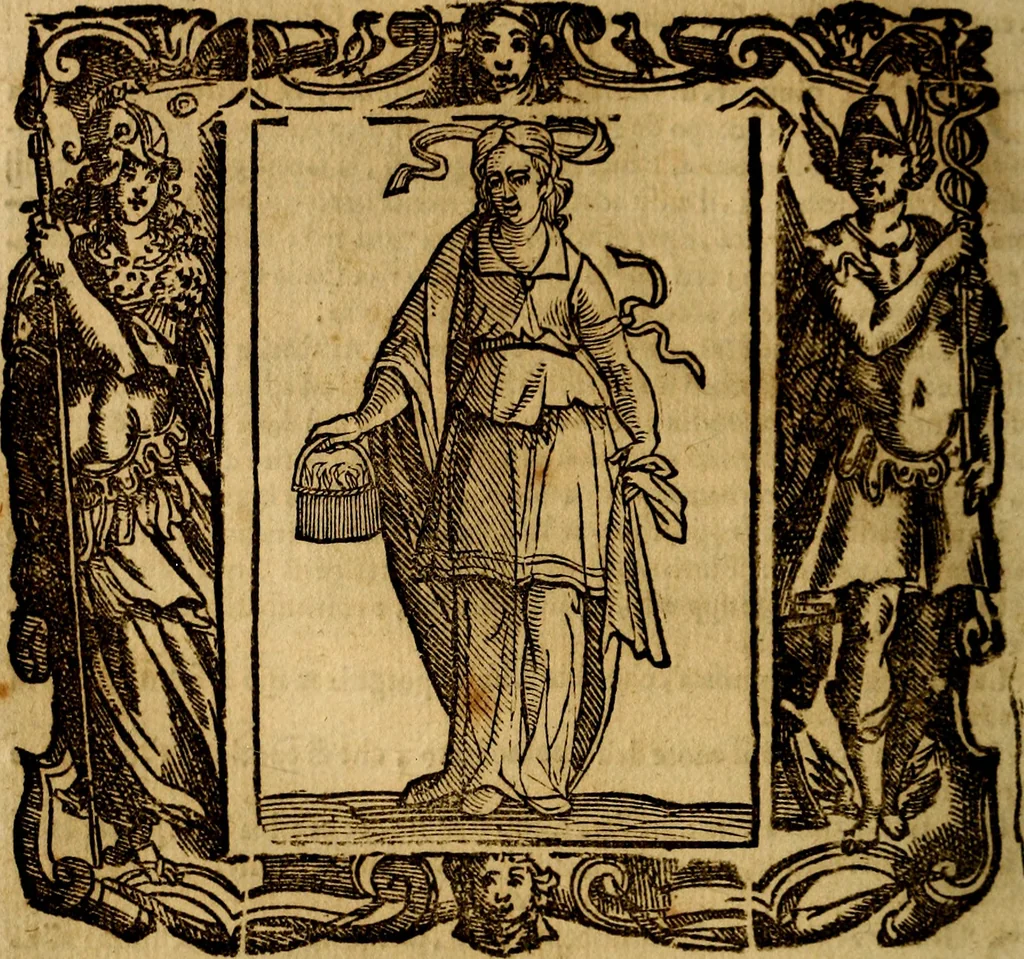 An illustration from Iconologia di Cesare Ripa Perugina ... Nella quale si descrivono diverse imagini di virtù, vitij, affetti, passioni humane, arti discipline, humori, elementi, corpi celesti, prouincie d'Italia, fiumi, tutte le parti del mondo, ed altre infinite materie. Opera utile ad oratori, predicatori, poeti pittori, sculptori, disegnatori, e ad ogni studioso, per inuentar concetti, emblemi, ed imprese, per diuisare qualsiuoglia appatato nuttiale, funerale, trionfale. Per rappresentar poemi drammatici, e per figurare co'suoi propij simboli ciò, che può cadere in pensiero humano. Ampliata ultimamente dallo stresso autore di CC. imagini, e erricchita di molti discorsi pieni di varia eruditione .., 1613, leaf 415