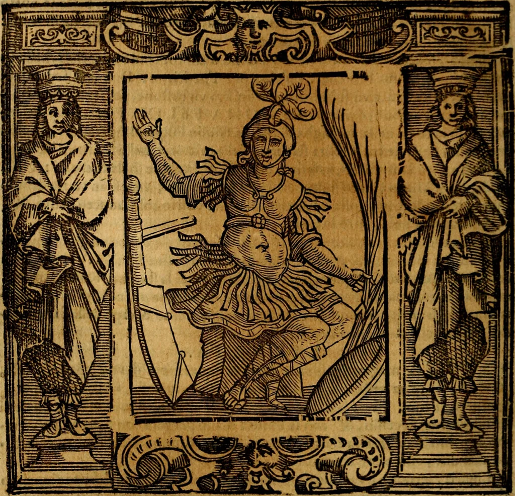 An illustration from Iconologia di Cesare Ripa Perugina ... Nella quale si descrivono diverse imagini di virtù, vitij, affetti, passioni humane, arti discipline, humori, elementi, corpi celesti, prouincie d'Italia, fiumi, tutte le parti del mondo, ed altre infinite materie. Opera utile ad oratori, predicatori, poeti pittori, sculptori, disegnatori, e ad ogni studioso, per inuentar concetti, emblemi, ed imprese, per diuisare qualsiuoglia appatato nuttiale, funerale, trionfale. Per rappresentar poemi drammatici, e per figurare co'suoi propij simboli ciò, che può cadere in pensiero humano. Ampliata ultimamente dallo stresso autore di CC. imagini, e erricchita di molti discorsi pieni di varia eruditione .., 1613, leaf 421