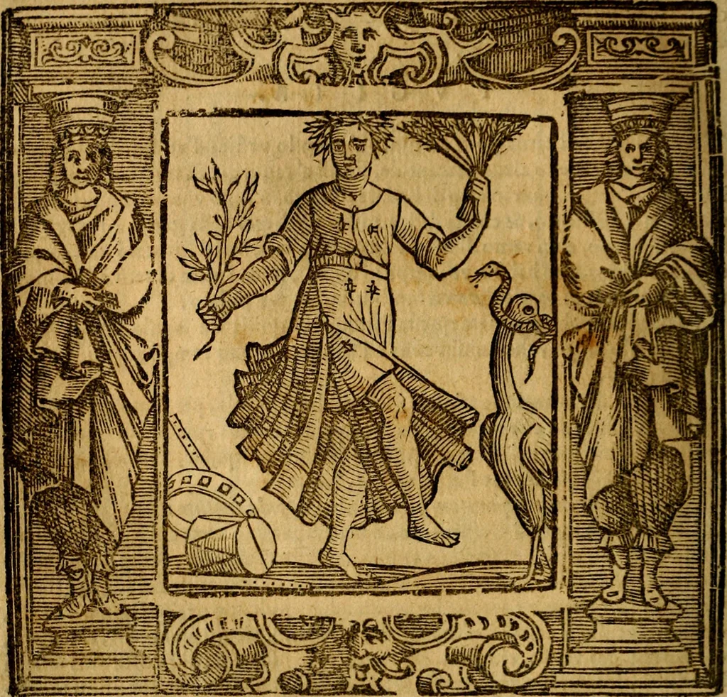 An illustration from Iconologia di Cesare Ripa Perugina ... Nella quale si descrivono diverse imagini di virtù, vitij, affetti, passioni humane, arti discipline, humori, elementi, corpi celesti, prouincie d'Italia, fiumi, tutte le parti del mondo, ed altre infinite materie. Opera utile ad oratori, predicatori, poeti pittori, sculptori, disegnatori, e ad ogni studioso, per inuentar concetti, emblemi, ed imprese, per diuisare qualsiuoglia appatato nuttiale, funerale, trionfale. Per rappresentar poemi drammatici, e per figurare co'suoi propij simboli ciò, che può cadere in pensiero humano. Ampliata ultimamente dallo stresso autore di CC. imagini, e erricchita di molti discorsi pieni di varia eruditione .., 1613, leaf 437