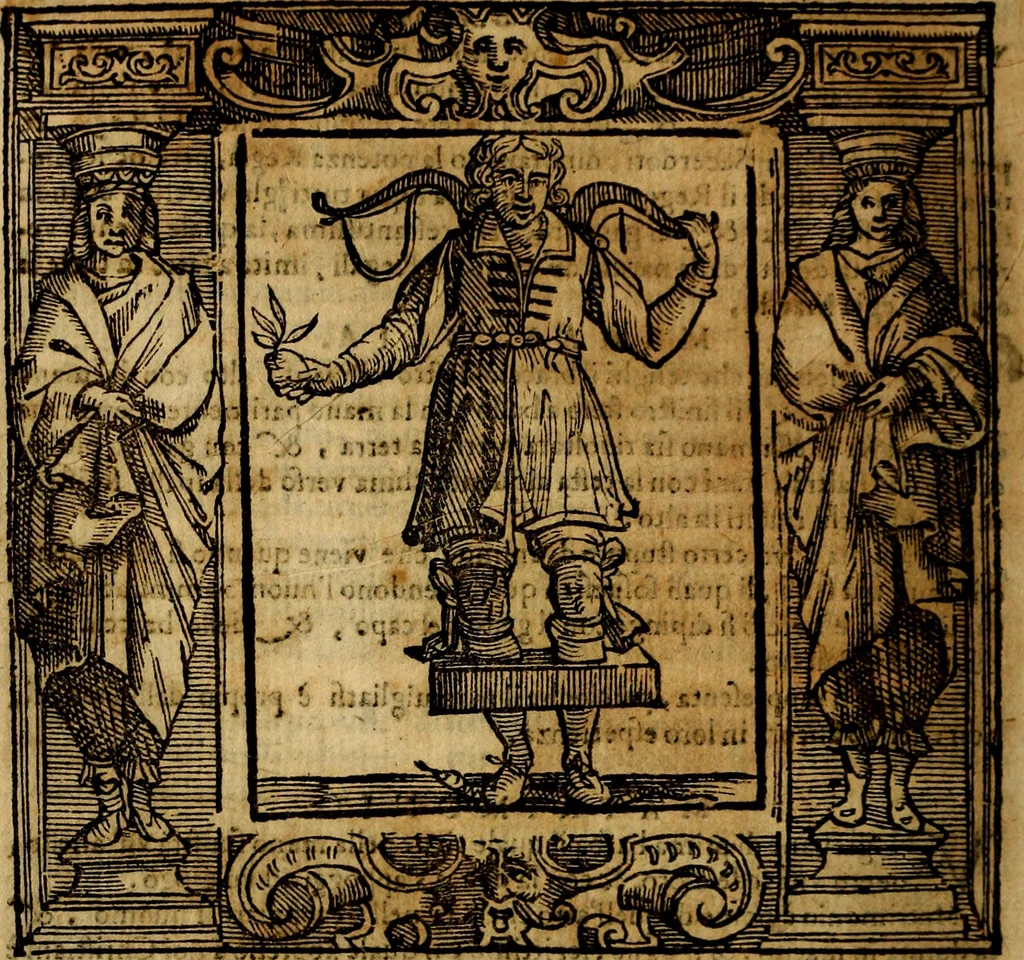 An illustration from Iconologia di Cesare Ripa Perugina ... Nella quale si descrivono diverse imagini di virtù, vitij, affetti, passioni humane, arti discipline, humori, elementi, corpi celesti, prouincie d'Italia, fiumi, tutte le parti del mondo, ed altre infinite materie. Opera utile ad oratori, predicatori, poeti pittori, sculptori, disegnatori, e ad ogni studioso, per inuentar concetti, emblemi, ed imprese, per diuisare qualsiuoglia appatato nuttiale, funerale, trionfale. Per rappresentar poemi drammatici, e per figurare co'suoi propij simboli ciò, che può cadere in pensiero humano. Ampliata ultimamente dallo stresso autore di CC. imagini, e erricchita di molti discorsi pieni di varia eruditione .., 1613, leaf 481