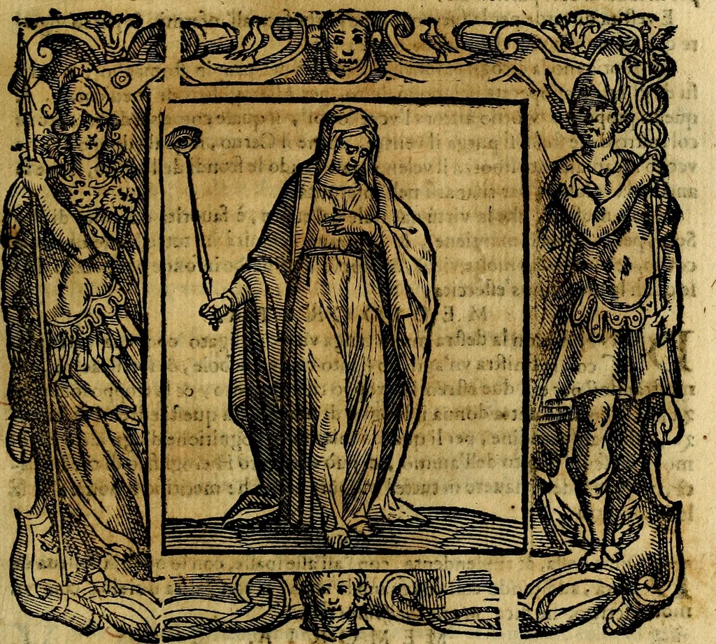 An illustration from Iconologia di Cesare Ripa Perugina ... Nella quale si descrivono diverse imagini di virtù, vitij, affetti, passioni humane, arti discipline, humori, elementi, corpi celesti, prouincie d'Italia, fiumi, tutte le parti del mondo, ed altre infinite materie. Opera utile ad oratori, predicatori, poeti pittori, sculptori, disegnatori, e ad ogni studioso, per inuentar concetti, emblemi, ed imprese, per diuisare qualsiuoglia appatato nuttiale, funerale, trionfale. Per rappresentar poemi drammatici, e per figurare co'suoi propij simboli ciò, che può cadere in pensiero humano. Ampliata ultimamente dallo stresso autore di CC. imagini, e erricchita di molti discorsi pieni di varia eruditione .., 1613, leaf 486