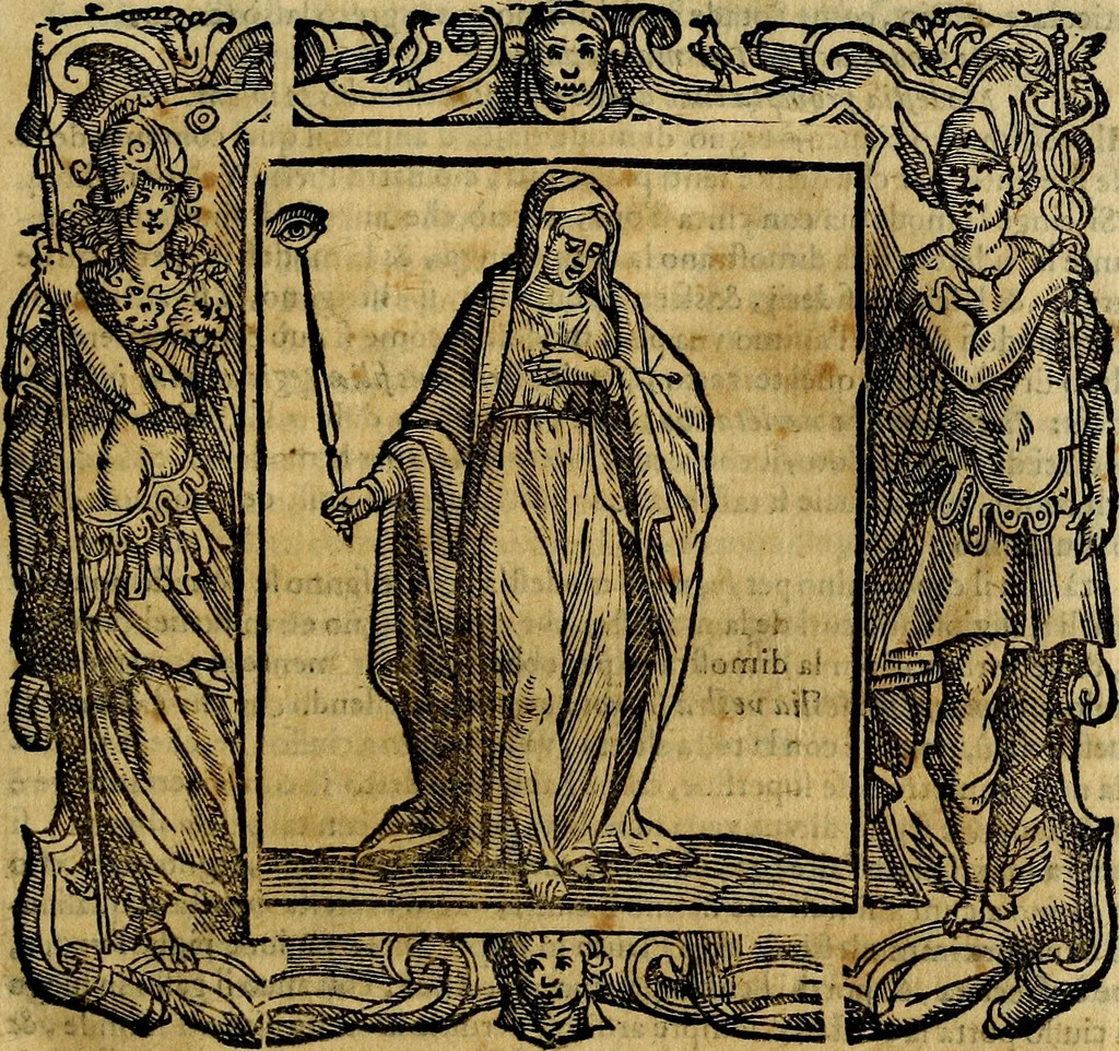 An illustration from Iconologia di Cesare Ripa Perugina ... Nella quale si descrivono diverse imagini di virtù, vitij, affetti, passioni humane, arti discipline, humori, elementi, corpi celesti, prouincie d'Italia, fiumi, tutte le parti del mondo, ed altre infinite materie. Opera utile ad oratori, predicatori, poeti pittori, sculptori, disegnatori, e ad ogni studioso, per inuentar concetti, emblemi, ed imprese, per diuisare qualsiuoglia appatato nuttiale, funerale, trionfale. Per rappresentar poemi drammatici, e per figurare co'suoi propij simboli ciò, che può cadere in pensiero humano. Ampliata ultimamente dallo stresso autore di CC. imagini, e erricchita di molti discorsi pieni di varia eruditione .., 1613, leaf 518
