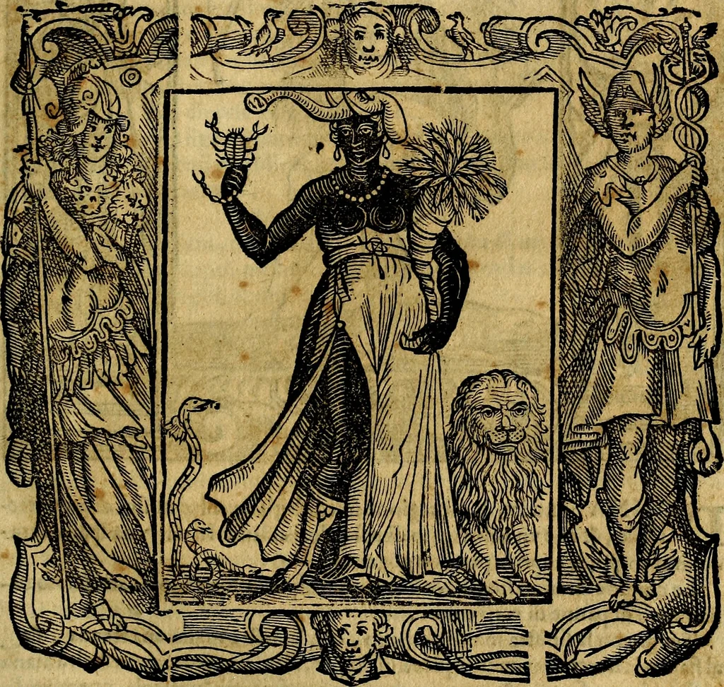 An illustration from Iconologia di Cesare Ripa Perugina ... Nella quale si descrivono diverse imagini di virtù, vitij, affetti, passioni humane, arti discipline, humori, elementi, corpi celesti, prouincie d'Italia, fiumi, tutte le parti del mondo, ed altre infinite materie. Opera utile ad oratori, predicatori, poeti pittori, sculptori, disegnatori, e ad ogni studioso, per inuentar concetti, emblemi, ed imprese, per diuisare qualsiuoglia appatato nuttiale, funerale, trionfale. Per rappresentar poemi drammatici, e per figurare co'suoi propij simboli ciò, che può cadere in pensiero humano. Ampliata ultimamente dallo stresso autore di CC. imagini, e erricchita di molti discorsi pieni di varia eruditione .., 1613, leaf 526