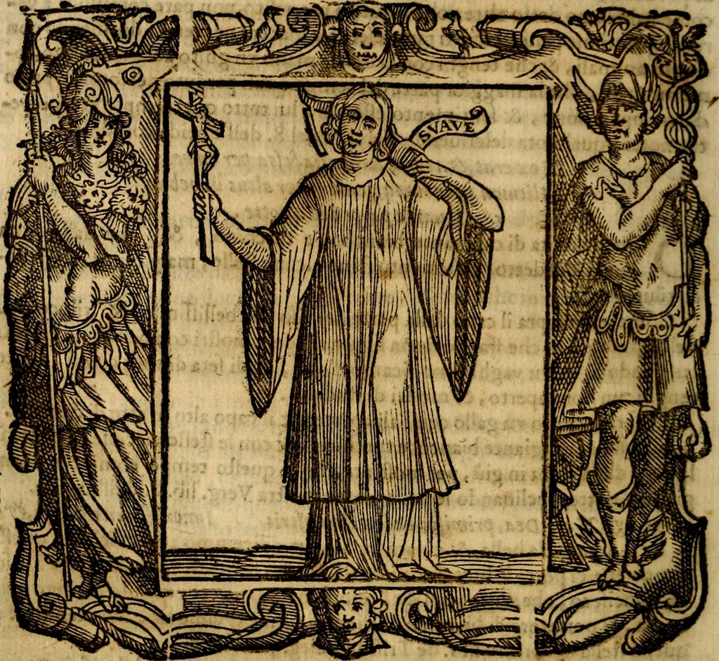 An illustration from Iconologia di Cesare Ripa Perugina ... Nella quale si descrivono diverse imagini di virtù, vitij, affetti, passioni humane, arti discipline, humori, elementi, corpi celesti, prouincie d'Italia, fiumi, tutte le parti del mondo, ed altre infinite materie. Opera utile ad oratori, predicatori, poeti pittori, sculptori, disegnatori, e ad ogni studioso, per inuentar concetti, emblemi, ed imprese, per diuisare qualsiuoglia appatato nuttiale, funerale, trionfale. Per rappresentar poemi drammatici, e per figurare co'suoi propij simboli ciò, che può cadere in pensiero humano. Ampliata ultimamente dallo stresso autore di CC. imagini, e erricchita di molti discorsi pieni di varia eruditione .., 1613, leaf 553