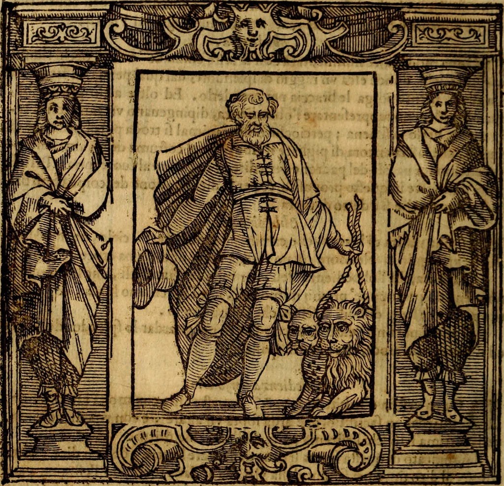 An illustration from Iconologia di Cesare Ripa Perugina ... Nella quale si descrivono diverse imagini di virtù, vitij, affetti, passioni humane, arti discipline, humori, elementi, corpi celesti, prouincie d'Italia, fiumi, tutte le parti del mondo, ed altre infinite materie. Opera utile ad oratori, predicatori, poeti pittori, sculptori, disegnatori, e ad ogni studioso, per inuentar concetti, emblemi, ed imprese, per diuisare qualsiuoglia appatato nuttiale, funerale, trionfale. Per rappresentar poemi drammatici, e per figurare co'suoi propij simboli ciò, che può cadere in pensiero humano. Ampliata ultimamente dallo stresso autore di CC. imagini, e erricchita di molti discorsi pieni di varia eruditione .., 1613, leaf 555
