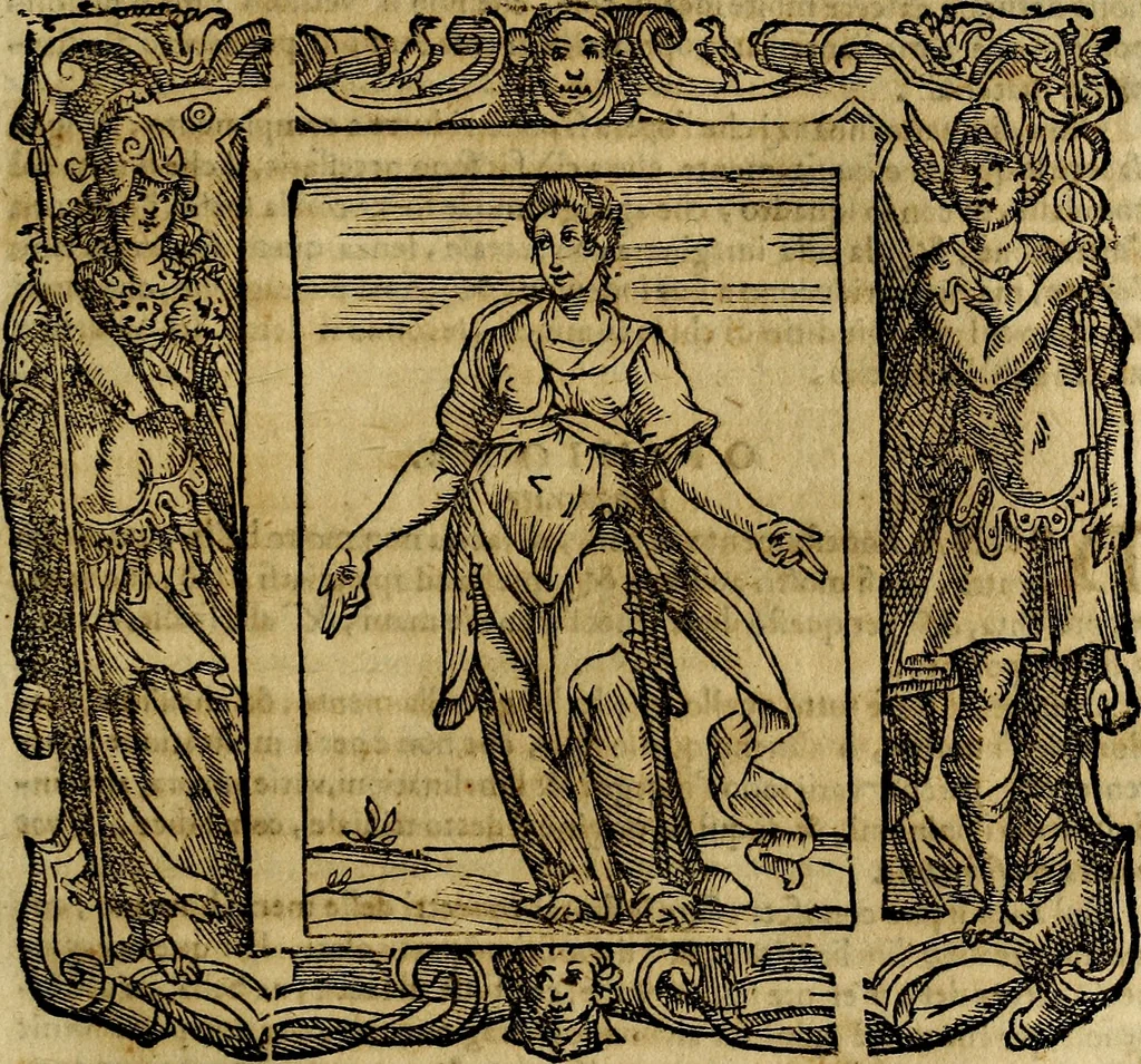 An illustration from Iconologia di Cesare Ripa Perugina ... Nella quale si descrivono diverse imagini di virtù, vitij, affetti, passioni humane, arti discipline, humori, elementi, corpi celesti, prouincie d'Italia, fiumi, tutte le parti del mondo, ed altre infinite materie. Opera utile ad oratori, predicatori, poeti pittori, sculptori, disegnatori, e ad ogni studioso, per inuentar concetti, emblemi, ed imprese, per diuisare qualsiuoglia appatato nuttiale, funerale, trionfale. Per rappresentar poemi drammatici, e per figurare co'suoi propij simboli ciò, che può cadere in pensiero humano. Ampliata ultimamente dallo stresso autore di CC. imagini, e erricchita di molti discorsi pieni di varia eruditione .., 1613, leaf 566