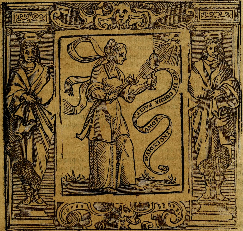 An illustration from Iconologia di Cesare Ripa Perugina ... Nella quale si descrivono diverse imagini di virtù, vitij, affetti, passioni humane, arti discipline, humori, elementi, corpi celesti, prouincie d'Italia, fiumi, tutte le parti del mondo, ed altre infinite materie. Opera utile ad oratori, predicatori, poeti pittori, sculptori, disegnatori, e ad ogni studioso, per inuentar concetti, emblemi, ed imprese, per diuisare qualsiuoglia appatato nuttiale, funerale, trionfale. Per rappresentar poemi drammatici, e per figurare co'suoi propij simboli ciò, che può cadere in pensiero humano. Ampliata ultimamente dallo stresso autore di CC. imagini, e erricchita di molti discorsi pieni di varia eruditione .., 1613, leaf 572
