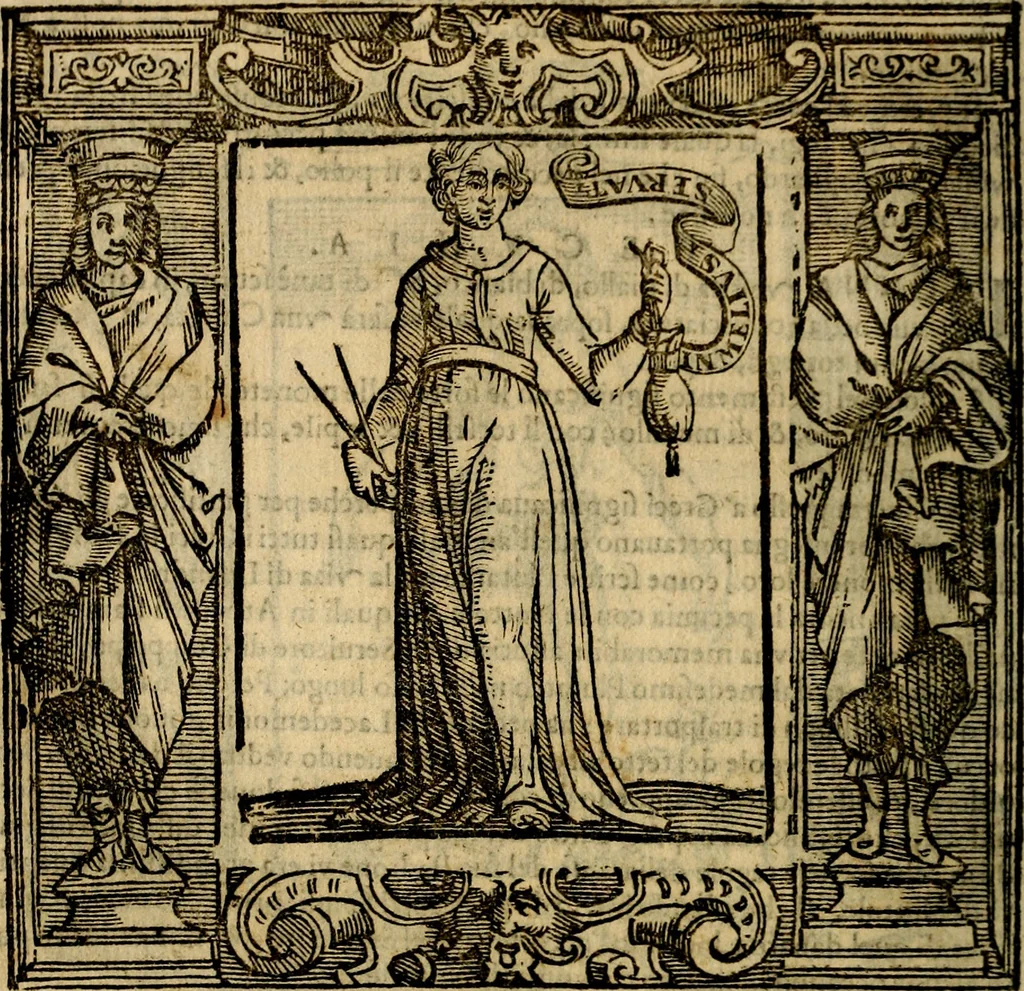An illustration from Iconologia di Cesare Ripa Perugina ... Nella quale si descrivono diverse imagini di virtù, vitij, affetti, passioni humane, arti discipline, humori, elementi, corpi celesti, prouincie d'Italia, fiumi, tutte le parti del mondo, ed altre infinite materie. Opera utile ad oratori, predicatori, poeti pittori, sculptori, disegnatori, e ad ogni studioso, per inuentar concetti, emblemi, ed imprese, per diuisare qualsiuoglia appatato nuttiale, funerale, trionfale. Per rappresentar poemi drammatici, e per figurare co'suoi propij simboli ciò, che può cadere in pensiero humano. Ampliata ultimamente dallo stresso autore di CC. imagini, e erricchita di molti discorsi pieni di varia eruditione .., 1613, leaf 593