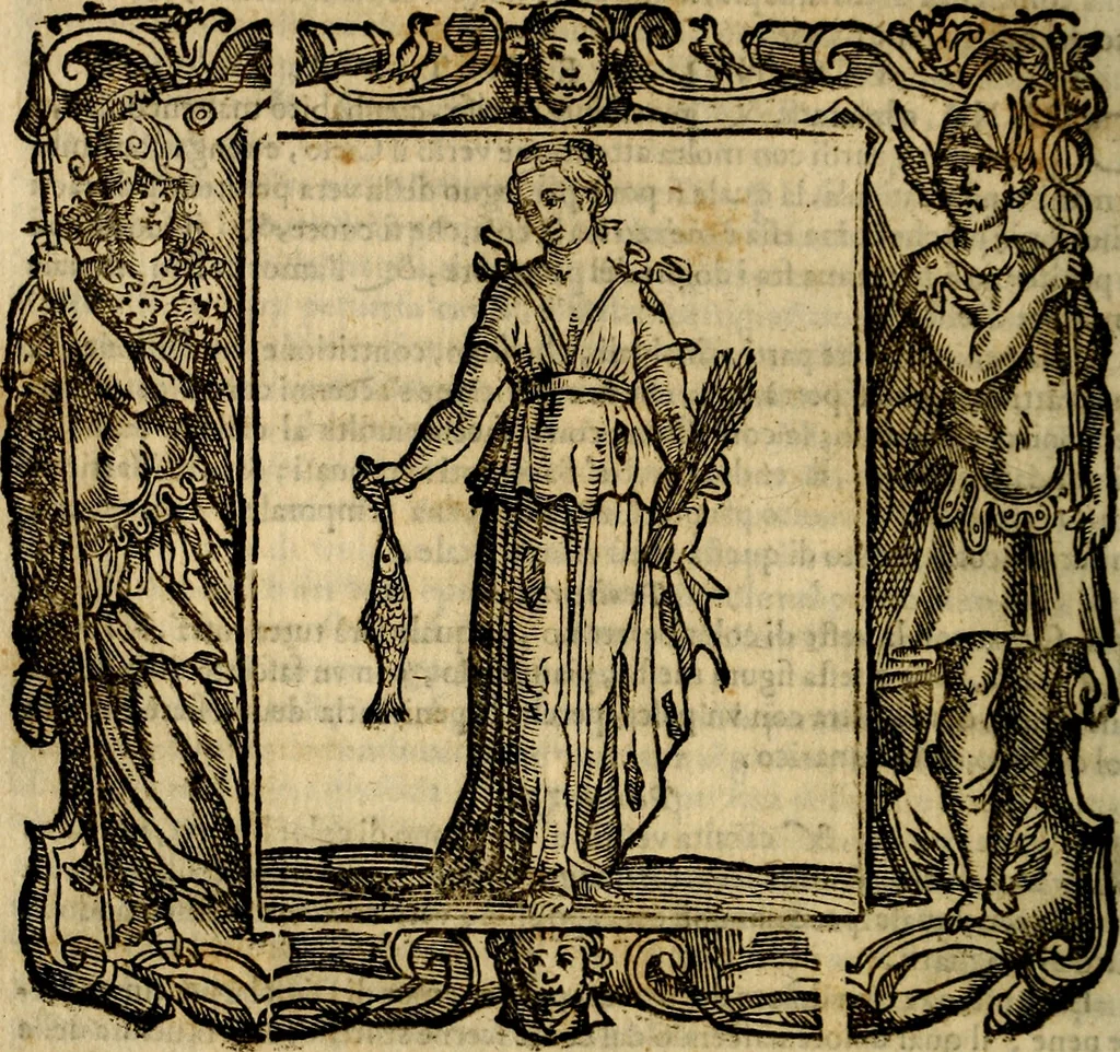 An illustration from Iconologia di Cesare Ripa Perugina ... Nella quale si descrivono diverse imagini di virtù, vitij, affetti, passioni humane, arti discipline, humori, elementi, corpi celesti, prouincie d'Italia, fiumi, tutte le parti del mondo, ed altre infinite materie. Opera utile ad oratori, predicatori, poeti pittori, sculptori, disegnatori, e ad ogni studioso, per inuentar concetti, emblemi, ed imprese, per diuisare qualsiuoglia appatato nuttiale, funerale, trionfale. Per rappresentar poemi drammatici, e per figurare co'suoi propij simboli ciò, che può cadere in pensiero humano. Ampliata ultimamente dallo stresso autore di CC. imagini, e erricchita di molti discorsi pieni di varia eruditione .., 1613, leaf 597