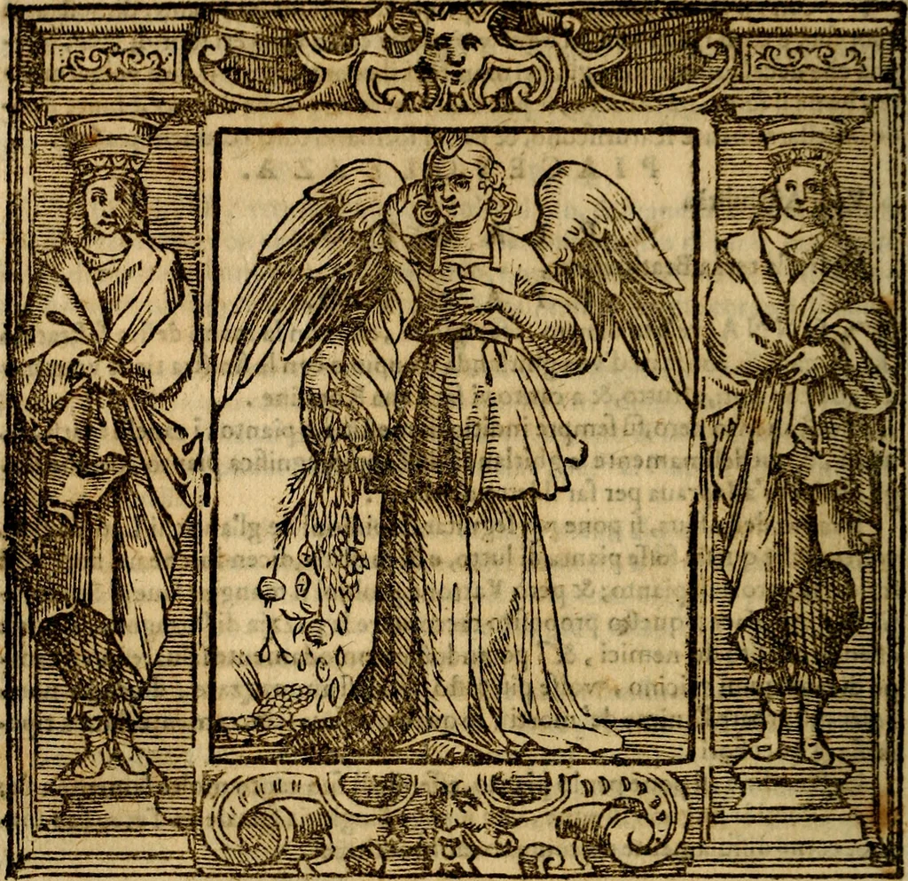 An illustration from Iconologia di Cesare Ripa Perugina ... Nella quale si descrivono diverse imagini di virtù, vitij, affetti, passioni humane, arti discipline, humori, elementi, corpi celesti, prouincie d'Italia, fiumi, tutte le parti del mondo, ed altre infinite materie. Opera utile ad oratori, predicatori, poeti pittori, sculptori, disegnatori, e ad ogni studioso, per inuentar concetti, emblemi, ed imprese, per diuisare qualsiuoglia appatato nuttiale, funerale, trionfale. Per rappresentar poemi drammatici, e per figurare co'suoi propij simboli ciò, che può cadere in pensiero humano. Ampliata ultimamente dallo stresso autore di CC. imagini, e erricchita di molti discorsi pieni di varia eruditione .., 1613, leaf 609