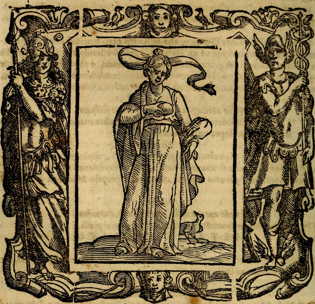 An illustration from Iconologia di Cesare Ripa Perugina ... Nella quale si descrivono diverse imagini di virtù, vitij, affetti, passioni humane, arti discipline, humori, elementi, corpi celesti, prouincie d'Italia, fiumi, tutte le parti del mondo, ed altre infinite materie. Opera utile ad oratori, predicatori, poeti pittori, sculptori, disegnatori, e ad ogni studioso, per inuentar concetti, emblemi, ed imprese, per diuisare qualsiuoglia appatato nuttiale, funerale, trionfale. Per rappresentar poemi drammatici, e per figurare co'suoi propij simboli ciò, che può cadere in pensiero humano. Ampliata ultimamente dallo stresso autore di CC. imagini, e erricchita di molti discorsi pieni di varia eruditione .., 1613, leaf 611