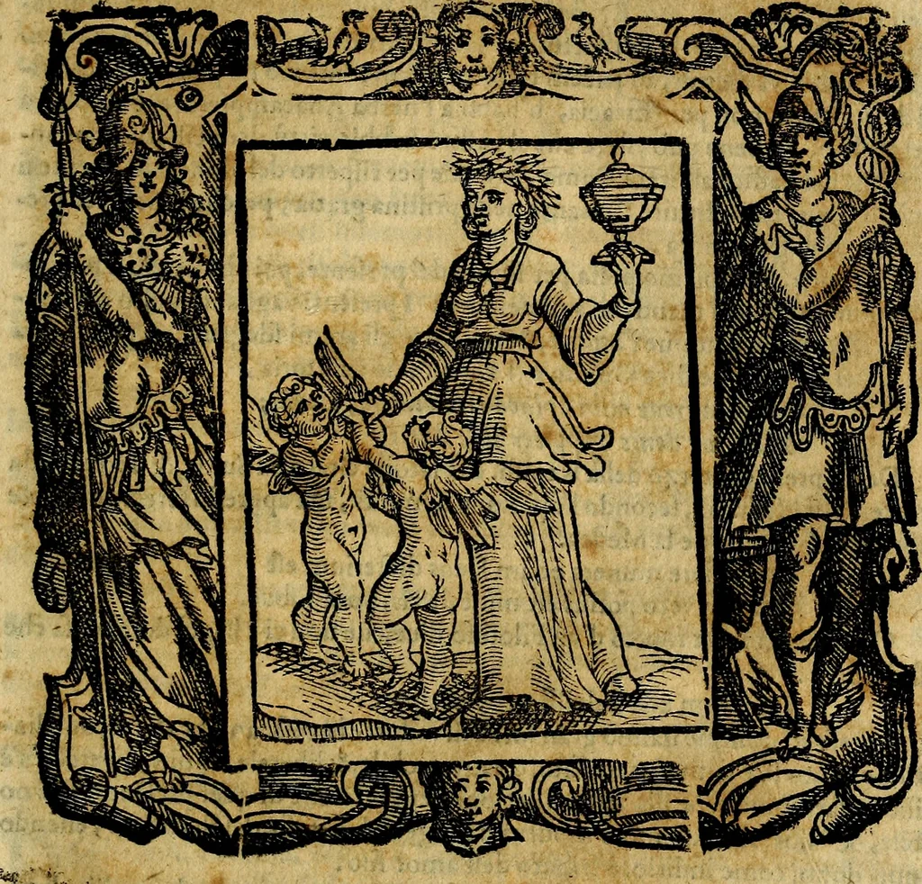 An illustration from Iconologia di Cesare Ripa Perugina ... Nella quale si descrivono diverse imagini di virtù, vitij, affetti, passioni humane, arti discipline, humori, elementi, corpi celesti, prouincie d'Italia, fiumi, tutte le parti del mondo, ed altre infinite materie. Opera utile ad oratori, predicatori, poeti pittori, sculptori, disegnatori, e ad ogni studioso, per inuentar concetti, emblemi, ed imprese, per diuisare qualsiuoglia appatato nuttiale, funerale, trionfale. Per rappresentar poemi drammatici, e per figurare co'suoi propij simboli ciò, che può cadere in pensiero humano. Ampliata ultimamente dallo stresso autore di CC. imagini, e erricchita di molti discorsi pieni di varia eruditione .., 1613, leaf 652