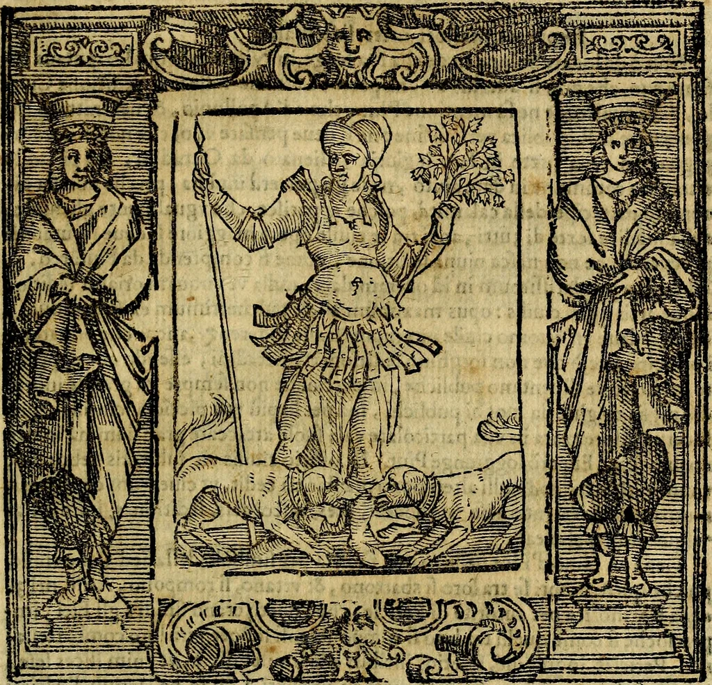 An illustration from Iconologia di Cesare Ripa Perugina ... Nella quale si descrivono diverse imagini di virtù, vitij, affetti, passioni humane, arti discipline, humori, elementi, corpi celesti, prouincie d'Italia, fiumi, tutte le parti del mondo, ed altre infinite materie. Opera utile ad oratori, predicatori, poeti pittori, sculptori, disegnatori, e ad ogni studioso, per inuentar concetti, emblemi, ed imprese, per diuisare qualsiuoglia appatato nuttiale, funerale, trionfale. Per rappresentar poemi drammatici, e per figurare co'suoi propij simboli ciò, che può cadere in pensiero humano. Ampliata ultimamente dallo stresso autore di CC. imagini, e erricchita di molti discorsi pieni di varia eruditione .., 1613, leaf 680